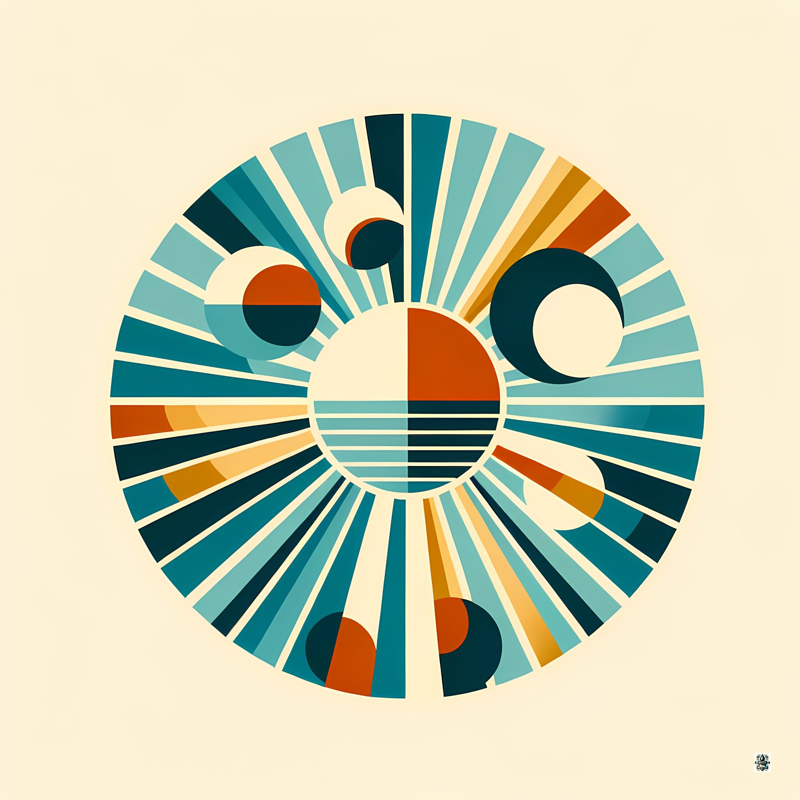 Retro Geometric Sunburst Circles in Teal and Orange
