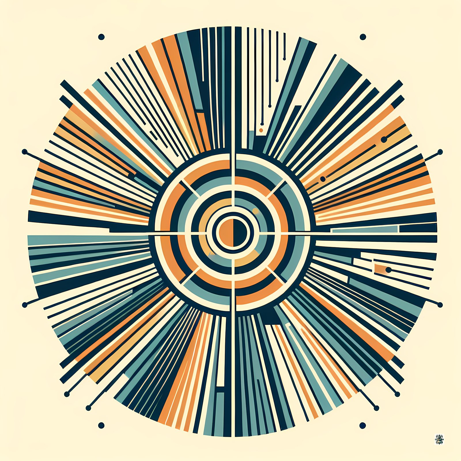 Retro Geometric Sunburst Circle in Teal and Orange