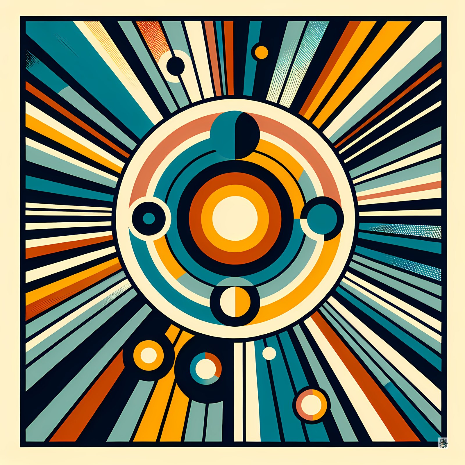 Retro Geometric Circles with Radiant Lines
