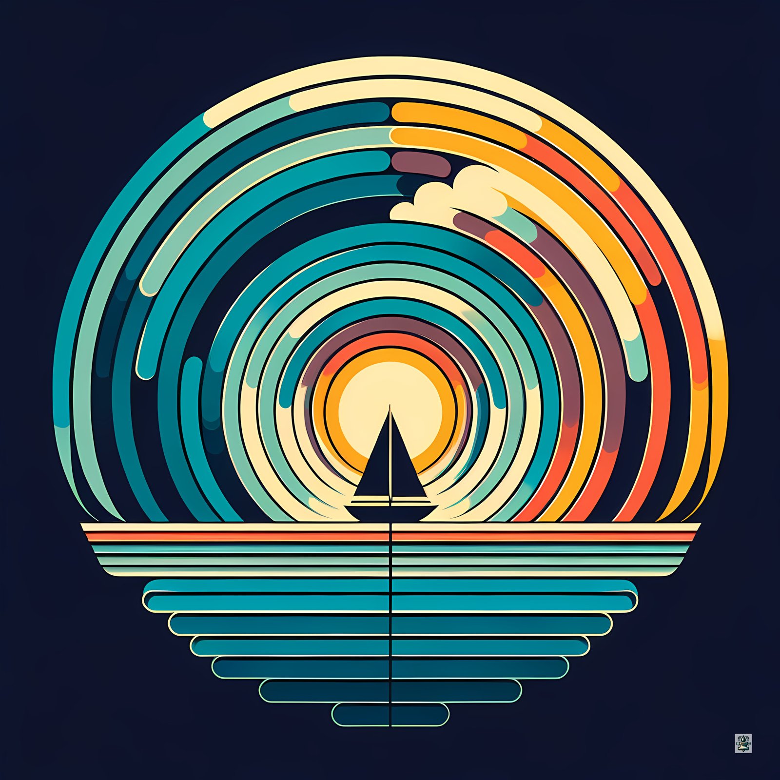 Retro Sailboat Sunset Circles