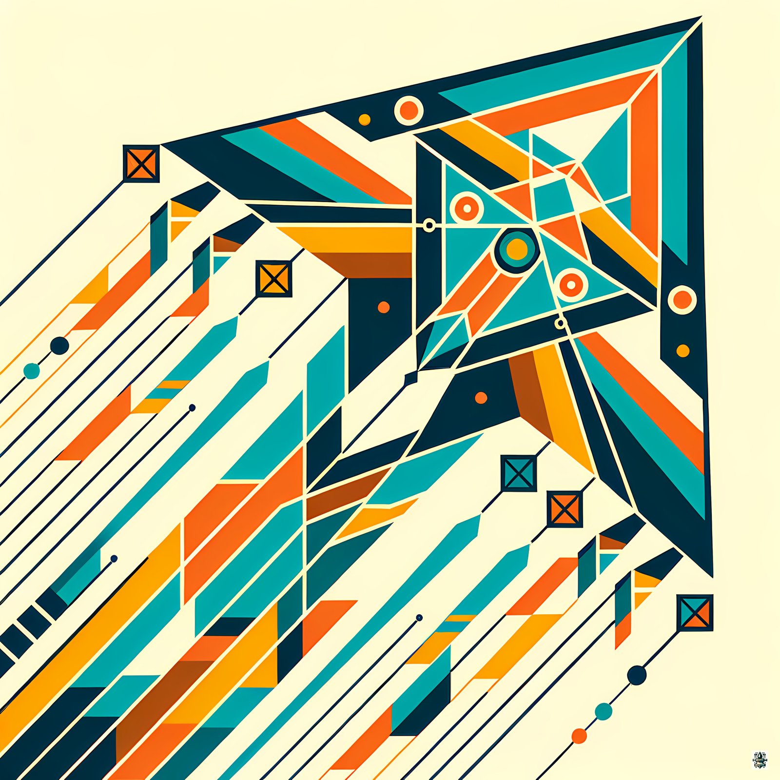 Geometric Arrow Burst in Teal and Orange