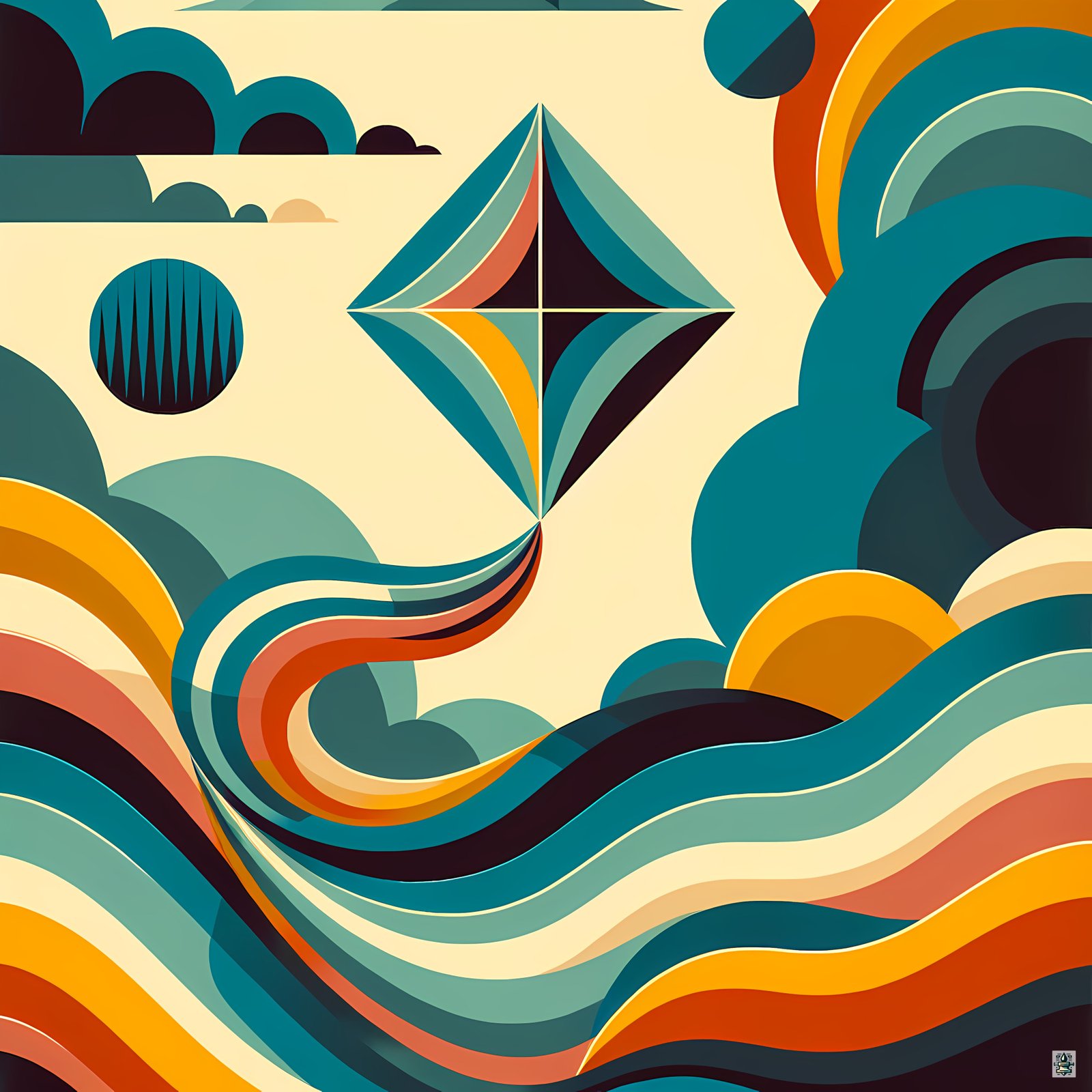 Geometric Kite Over Retro Waves