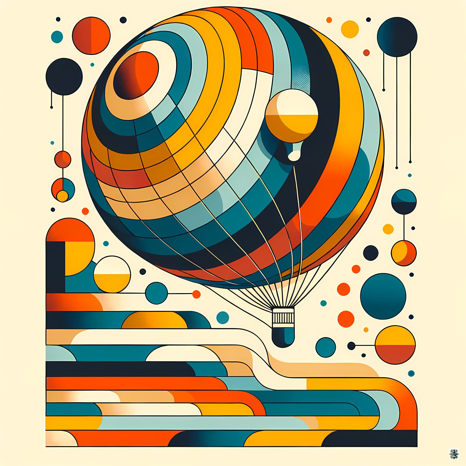 Geometric Hot Air Balloon in Retro Colour Blocks
