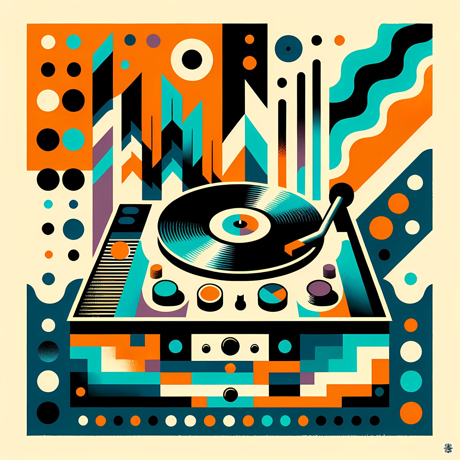 Memphis Turntable Abstract Geometric Pattern
