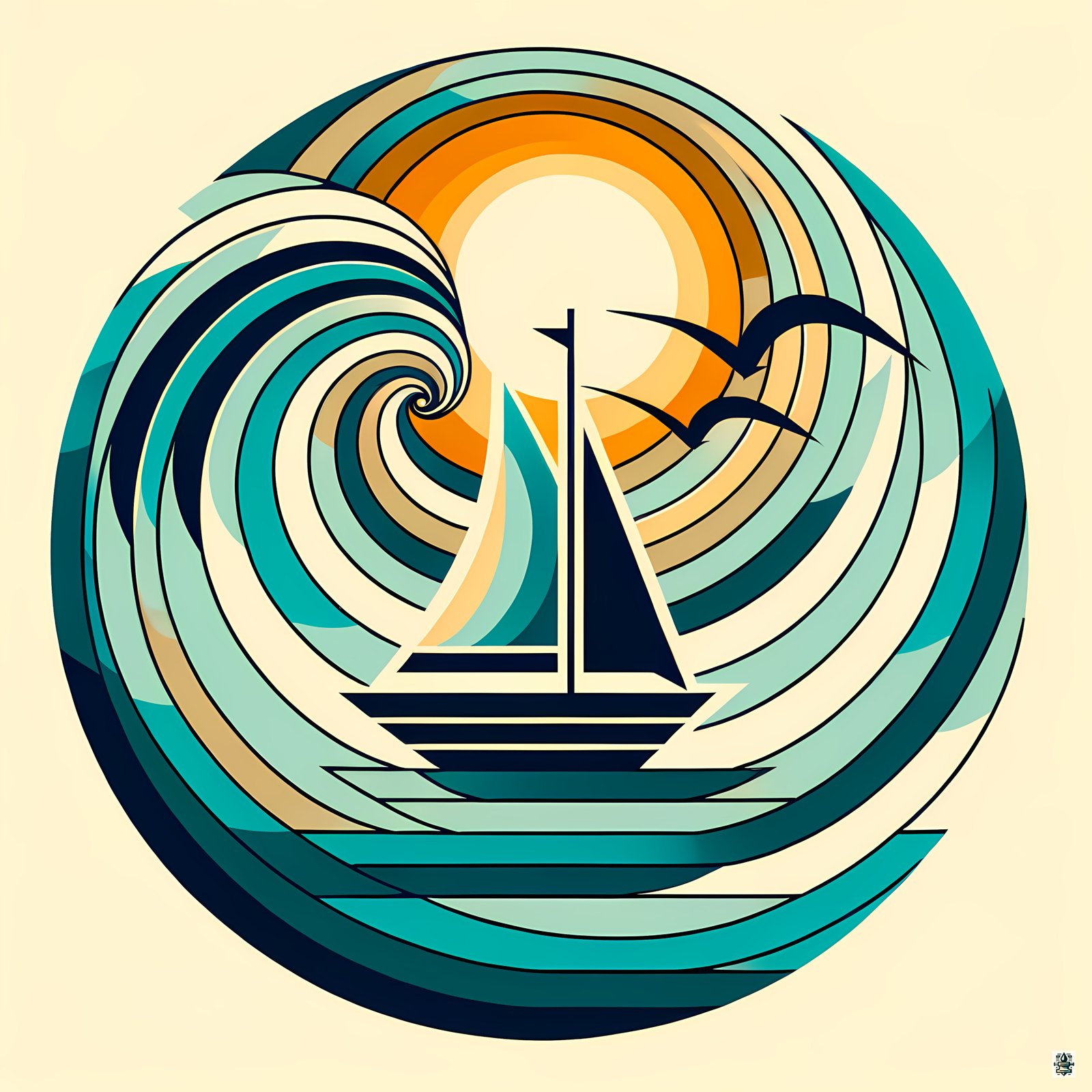 Minimal Sailboat in Abstract Wave Circle