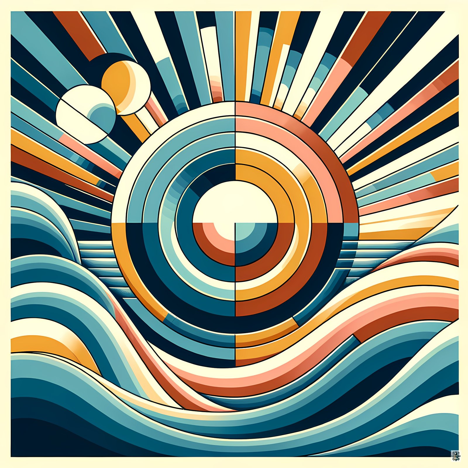 Geometric Sun and Waves Abstract