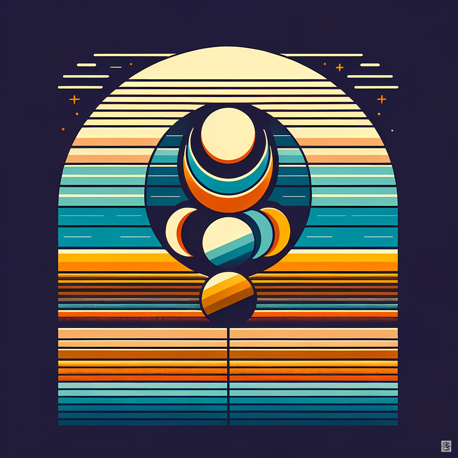 Geometric Moon Phases Over Retro Stripes