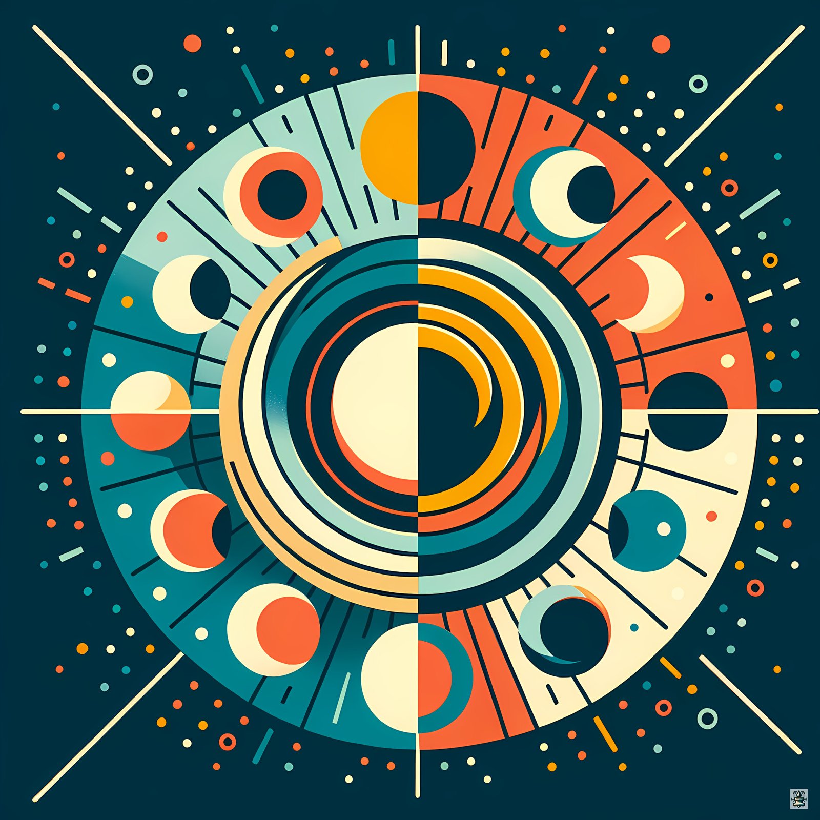 Geometric Sun and Moon Phases Mandala