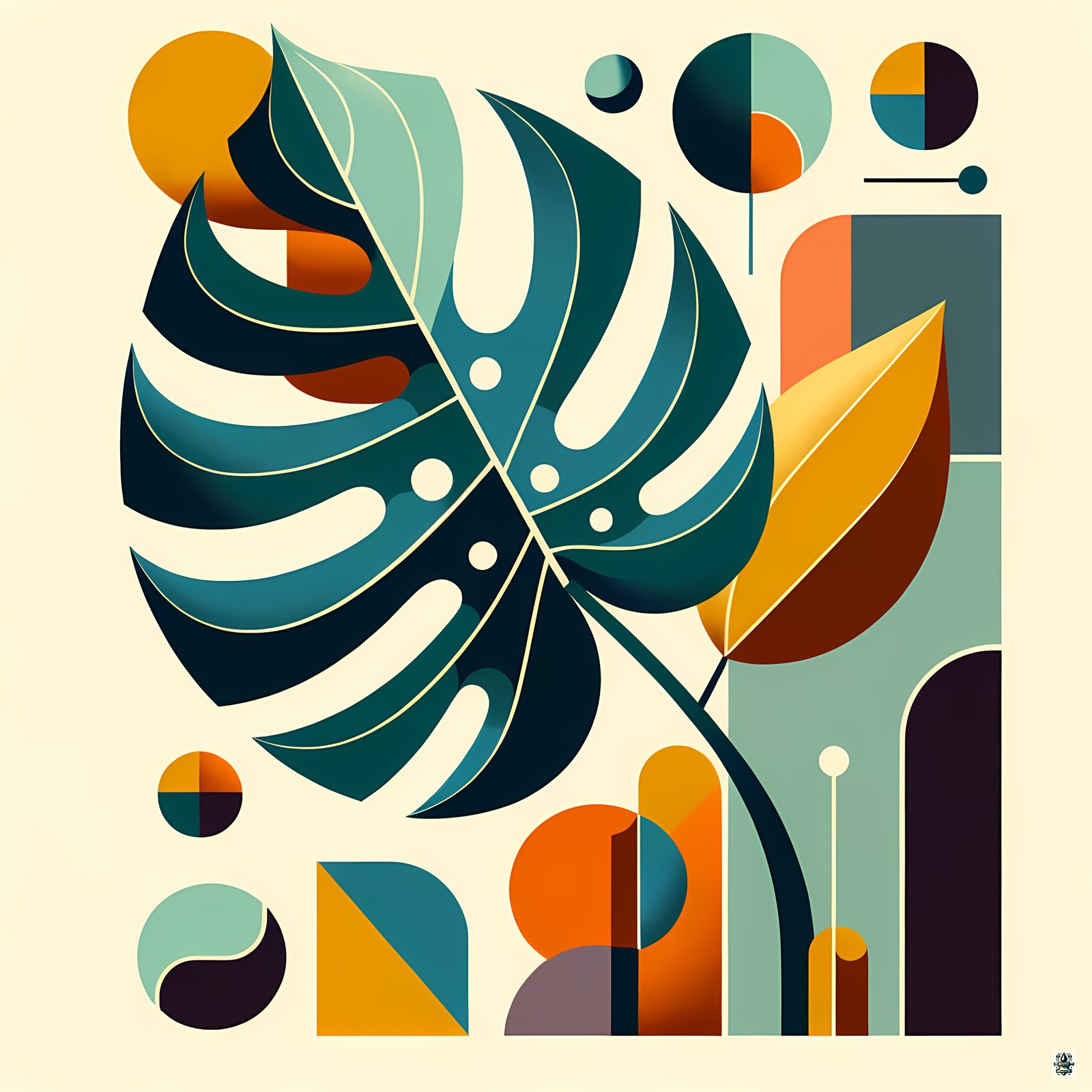 Geometric Monstera Leaf Abstract Botanical