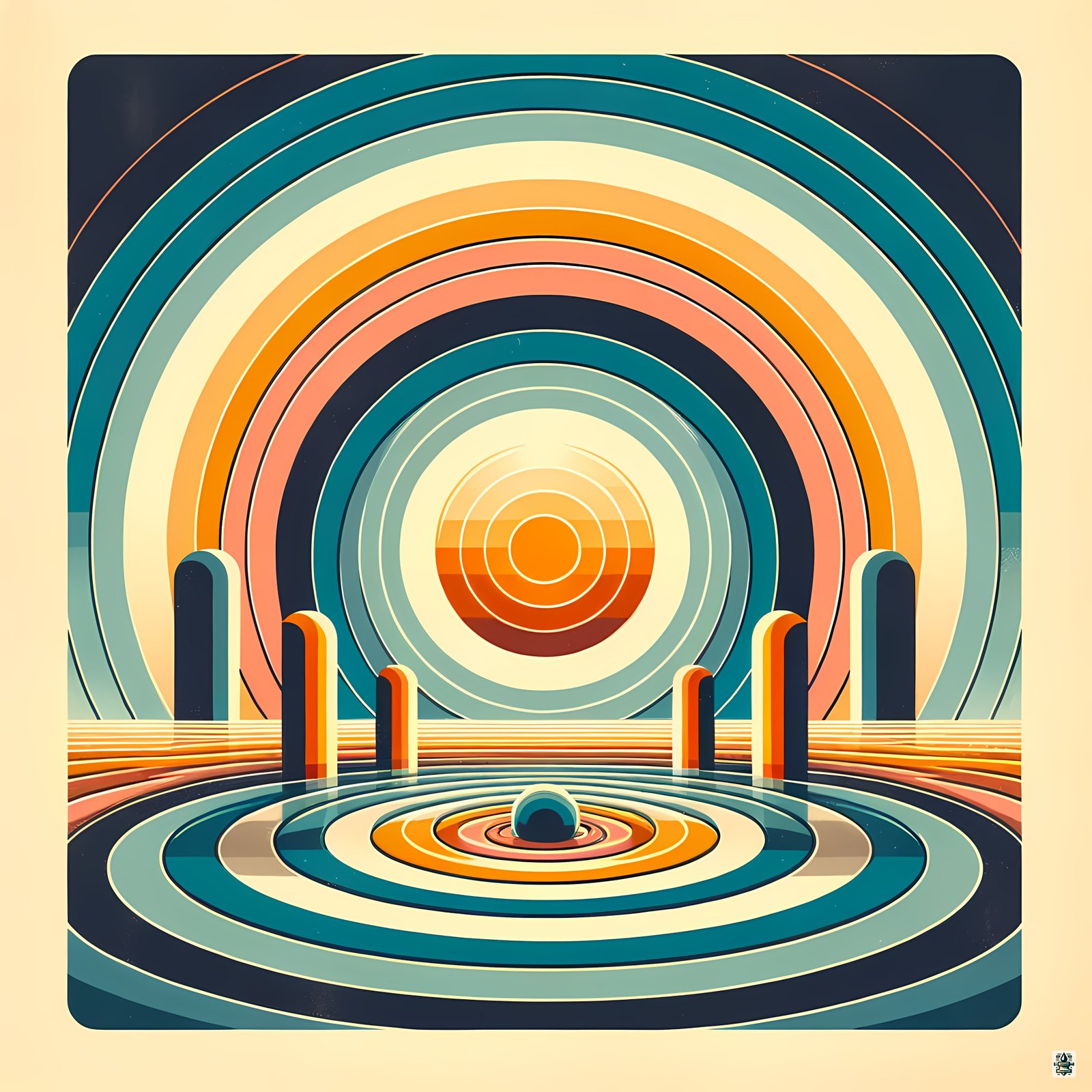 Retro Concentric Sun Landscape