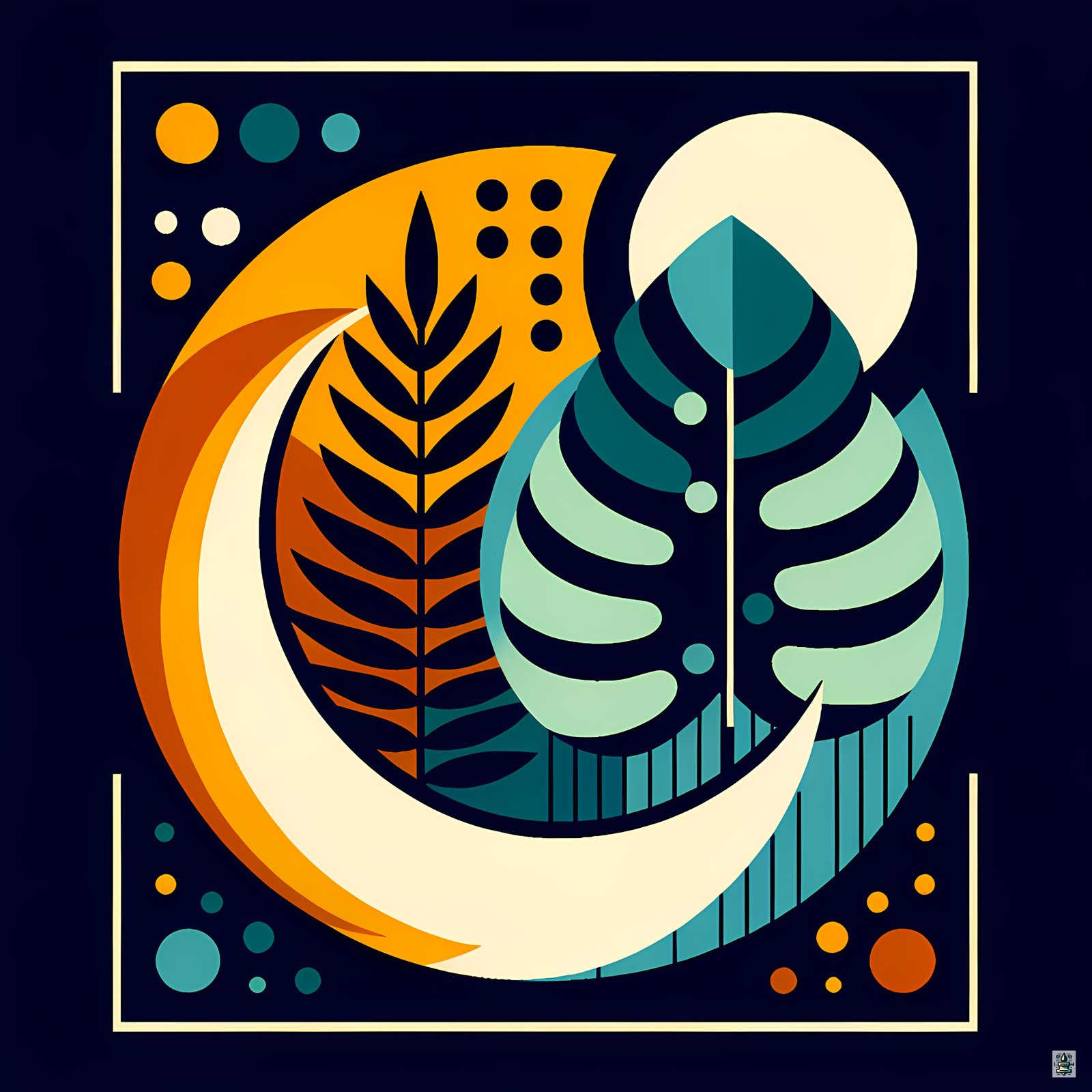 Abstract Monstera Leaves with Moon and Sun Shapes