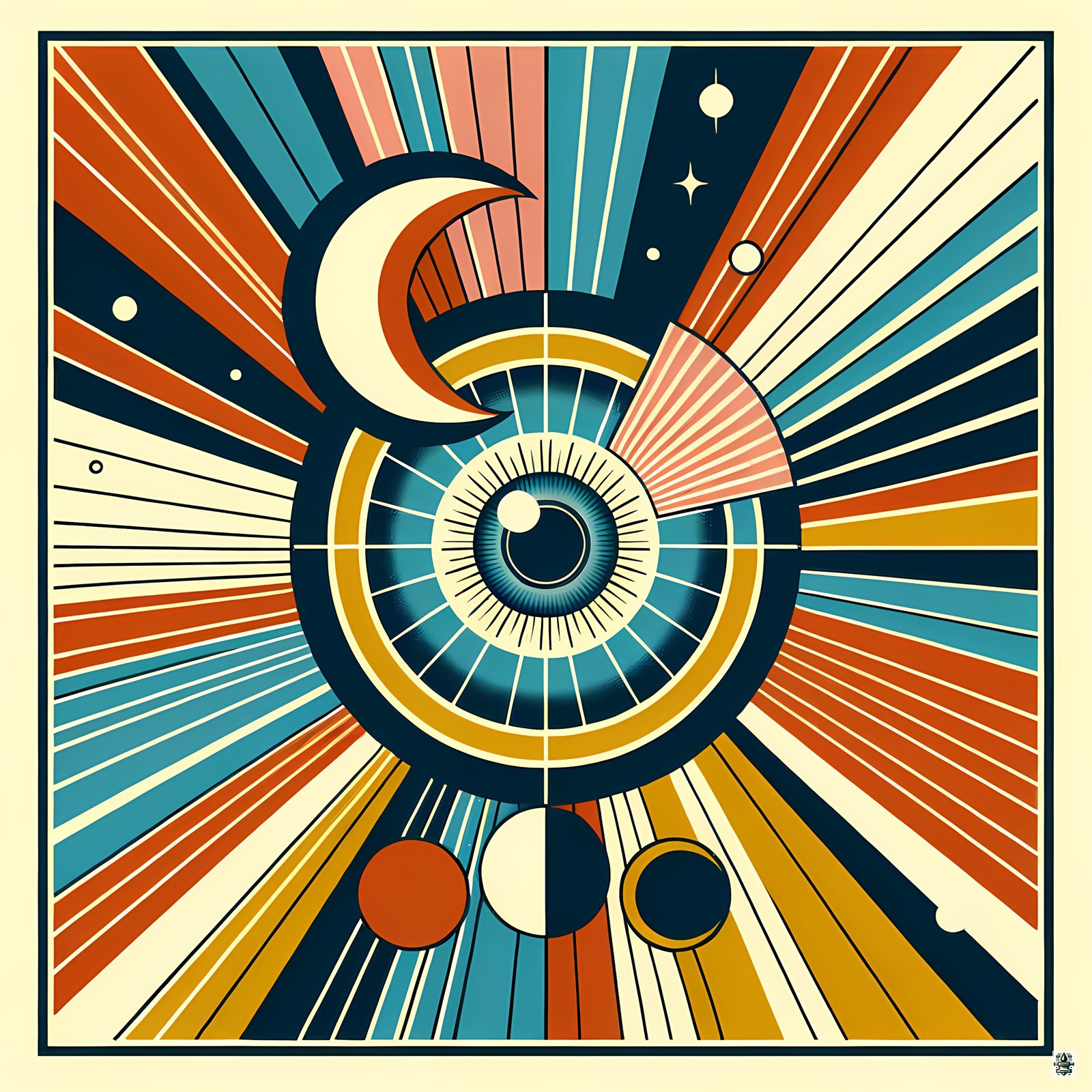 Geometric Eye with Crescent Moon Rays