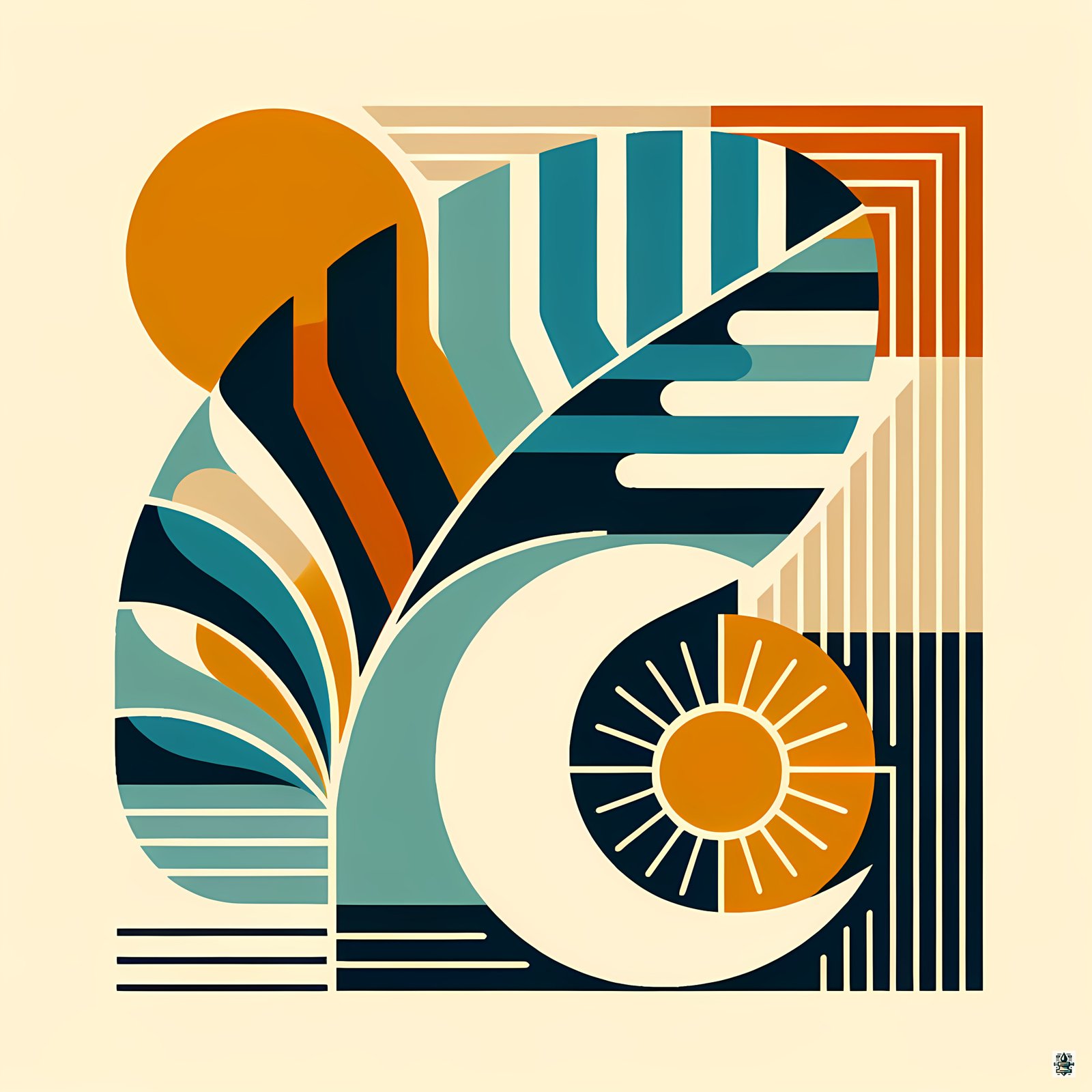 Abstract Monstera Leaf with Sun and Moon Shapes