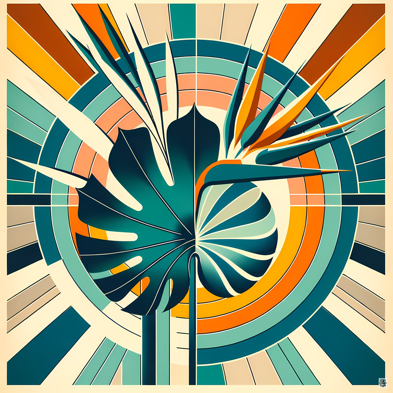 Geometric Monstera Leaf with Bird of Paradise