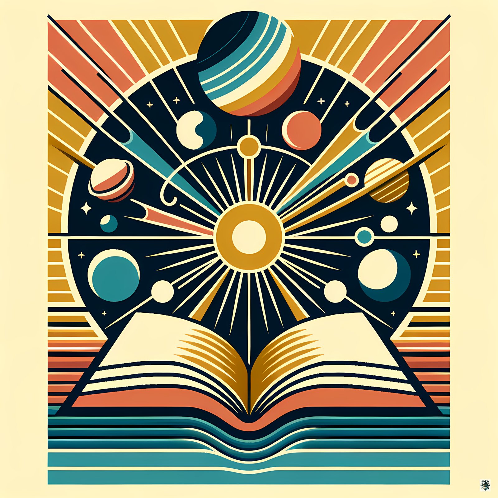 Retro Space Bookburst Illustration