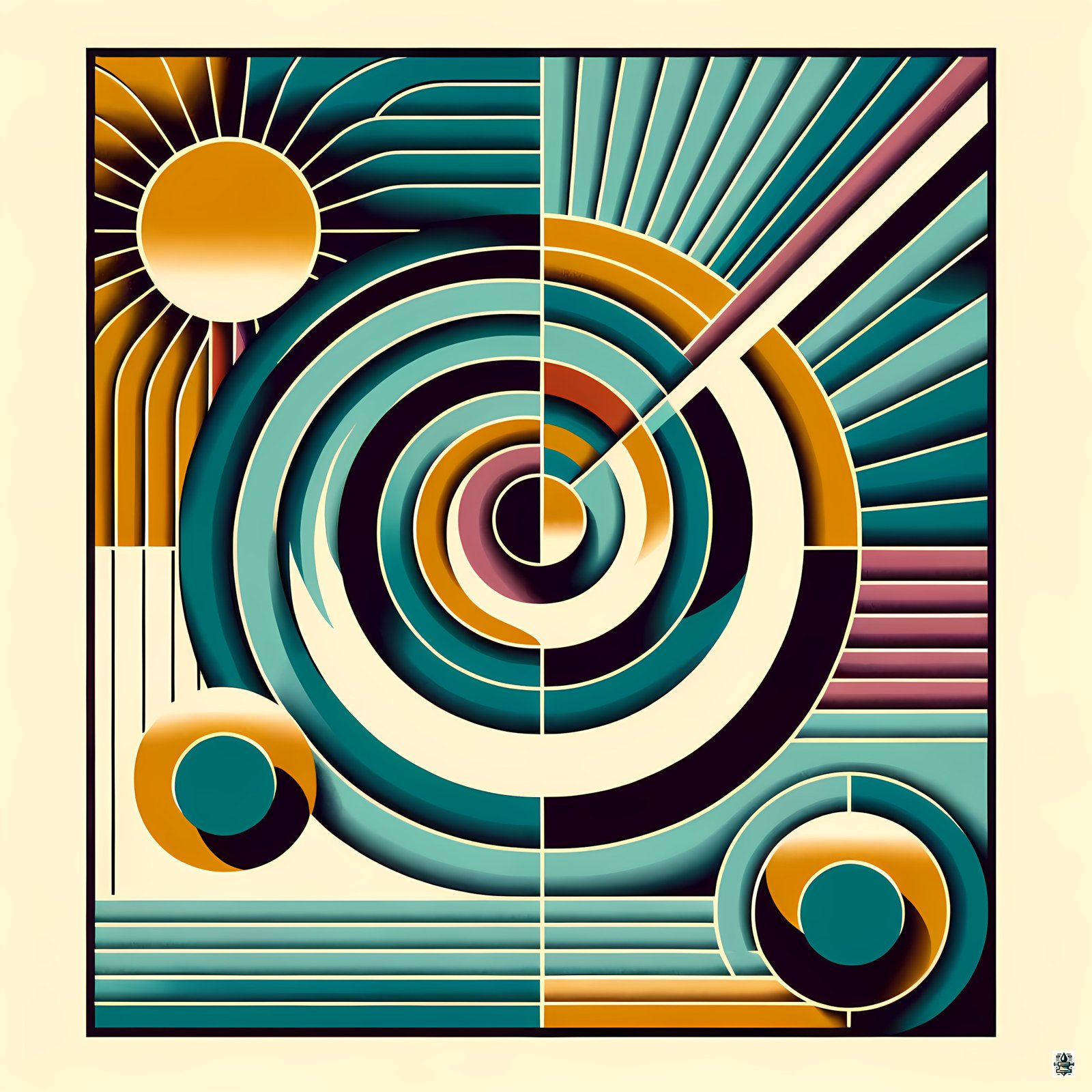 Retro Geometric Spiral Sunburst Abstract