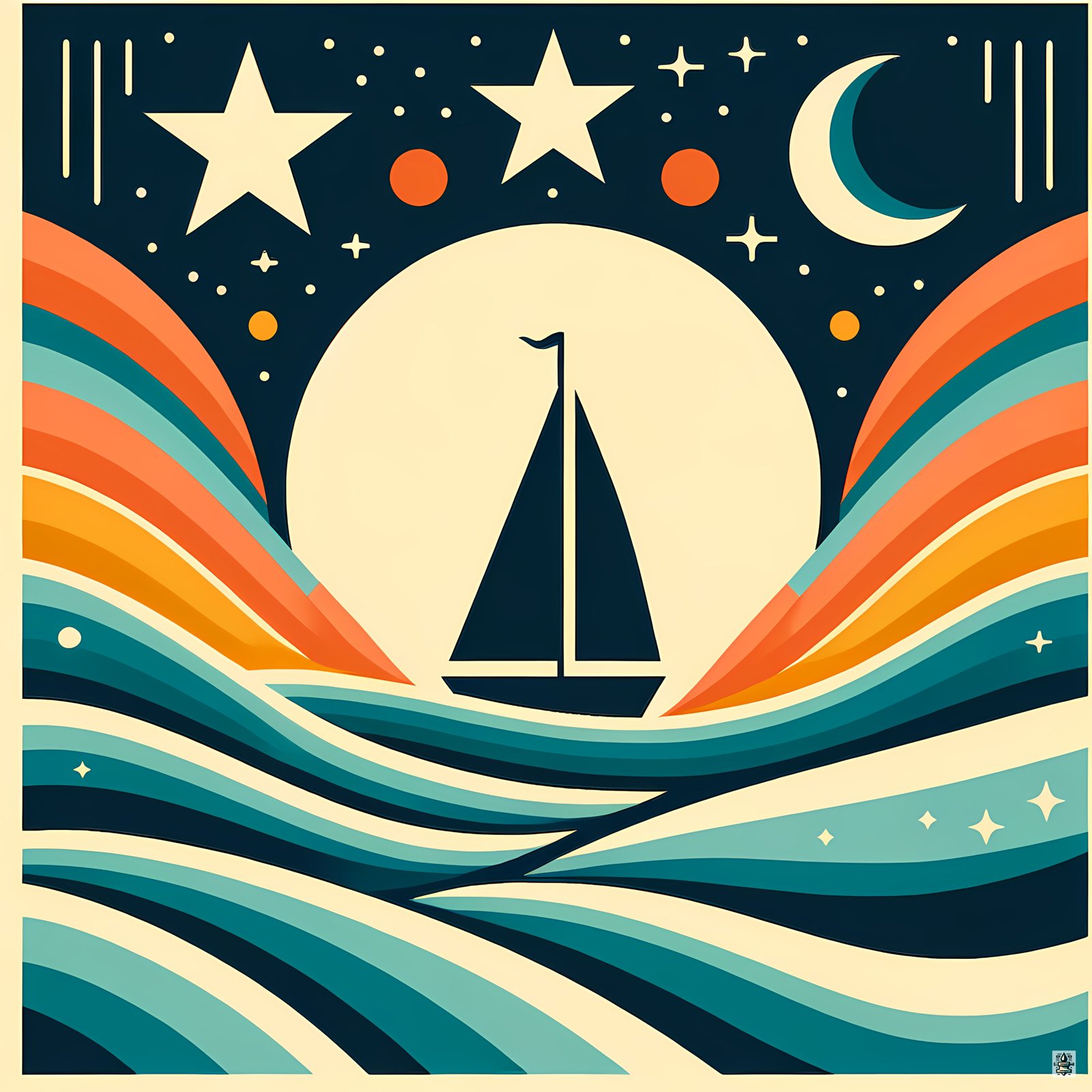 Sailboat at Night with Gradient Waves