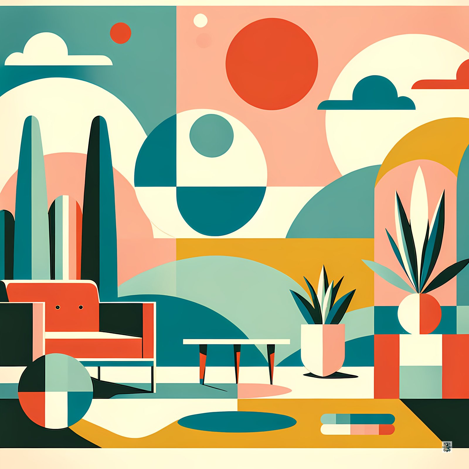 Mid Century Modern Geometric Living Room Abstract