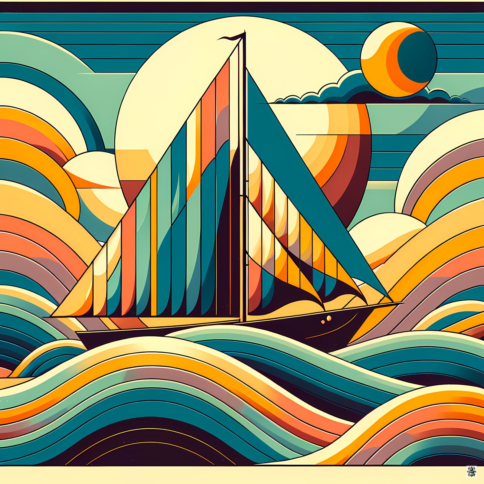 Geometric Sailboat in Retro Waves