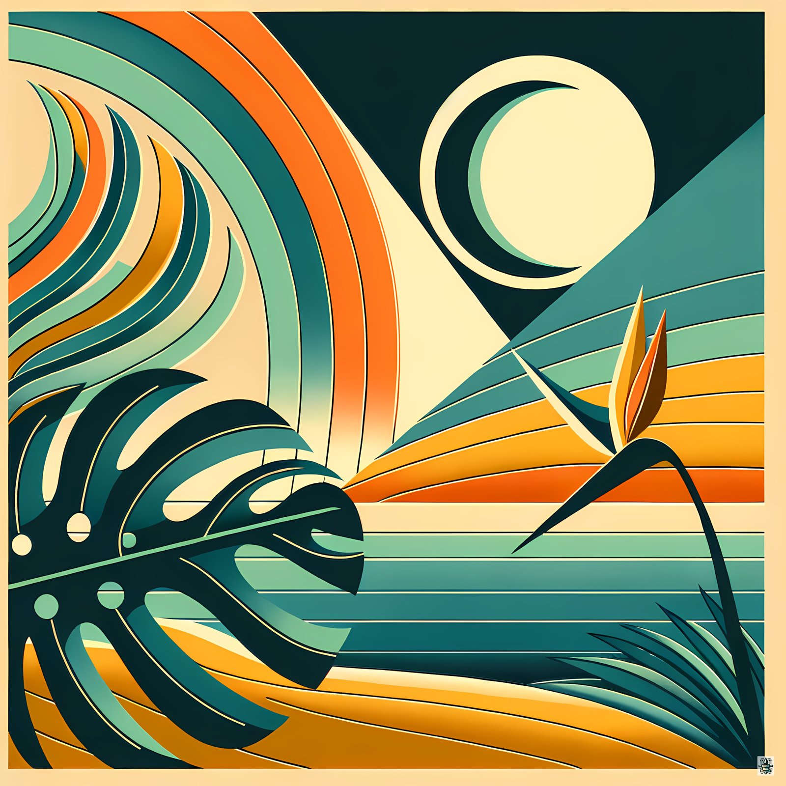 Abstract Tropical Leaves and Sun Geometric Landscape
