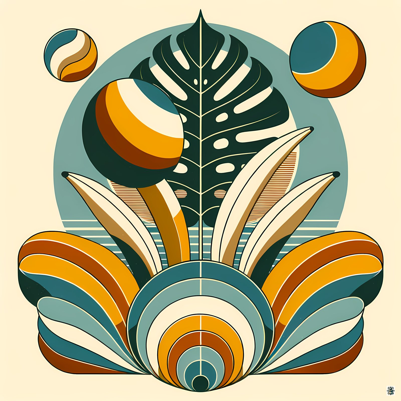 Geometric Monstera Leaf in Retro Botanical Shapes