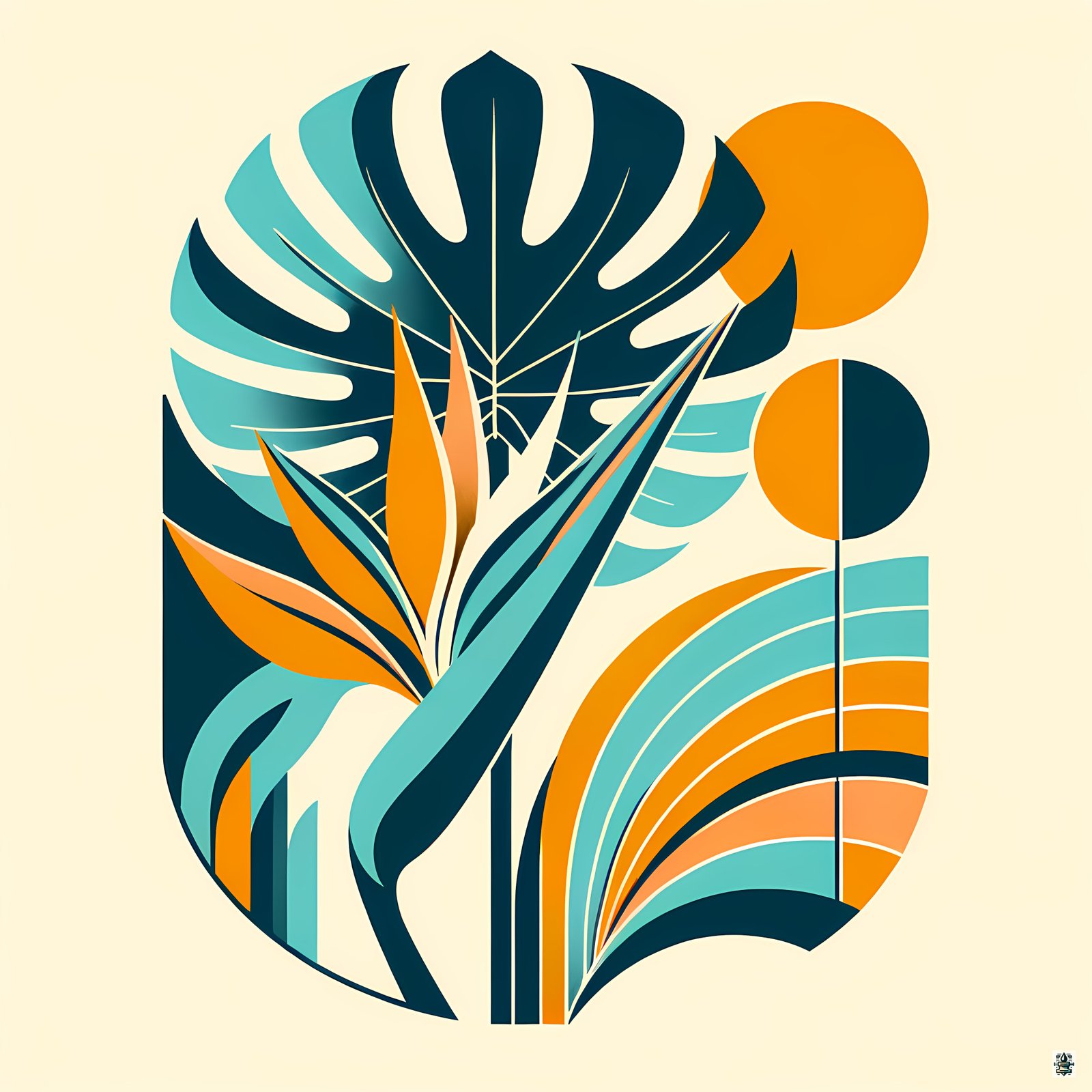 Abstract Tropical Leaves in Teal and Orange