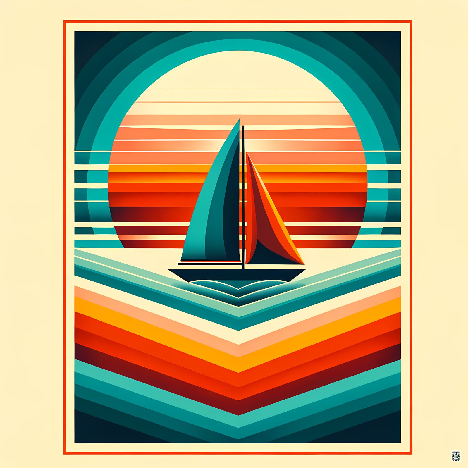Geometric Sailboat Sunset Colour Blocks
