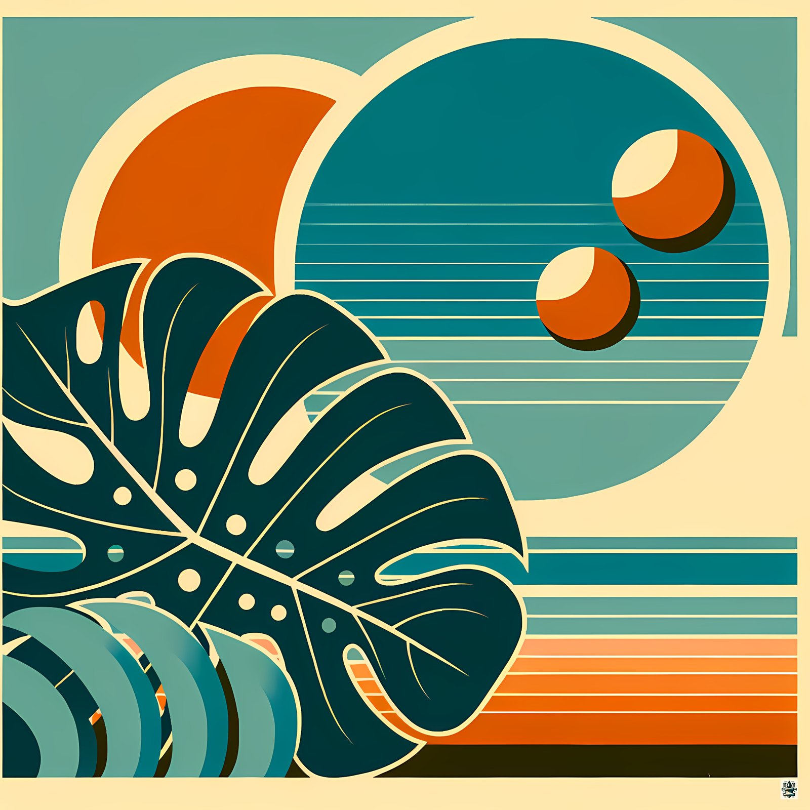 Abstract Monstera Leaf Sunset Geometry