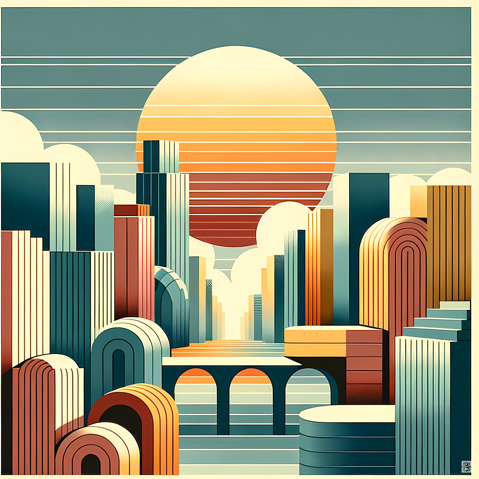 Geometric Sunset Cityscape Illustration