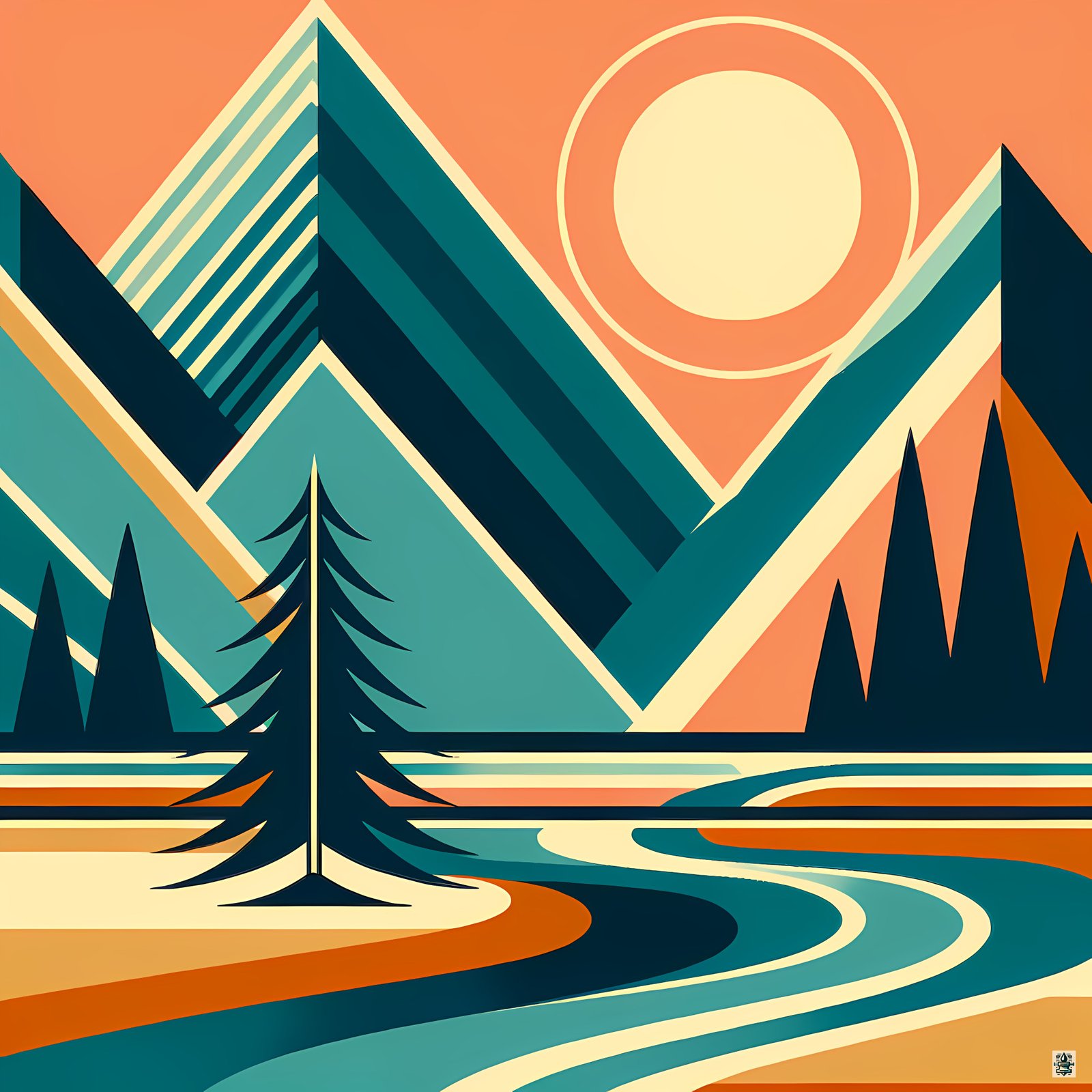 Geometric Mountain Peaks at Sunset