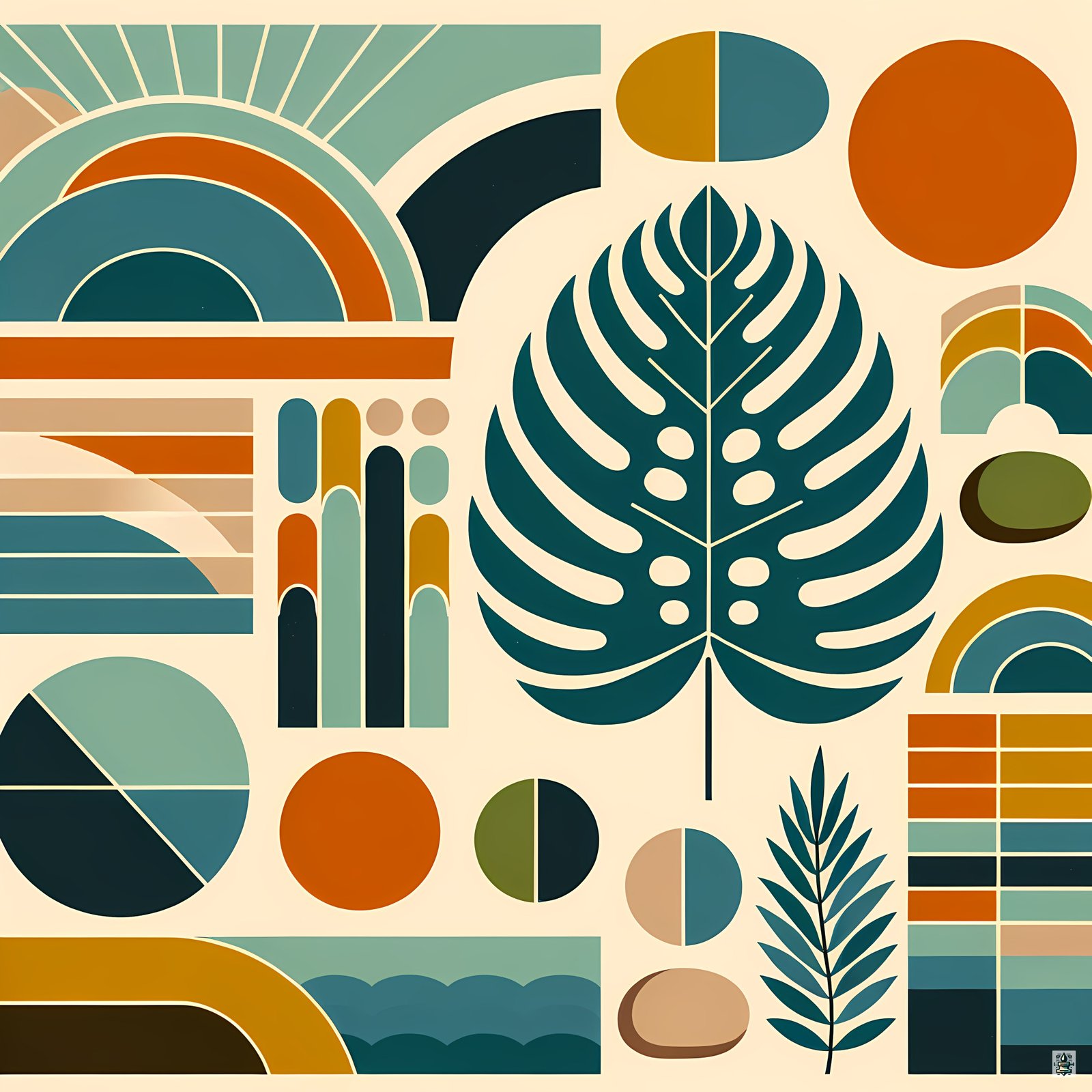 Geometric Monstera Leaf Abstract