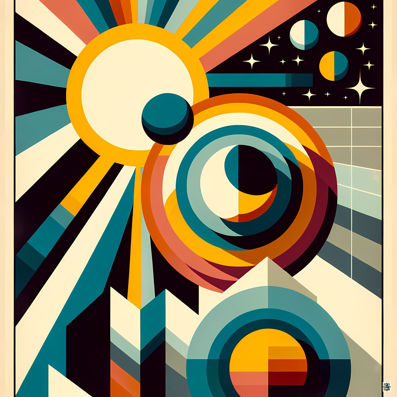 Geometric Sun and Moon Abstract
