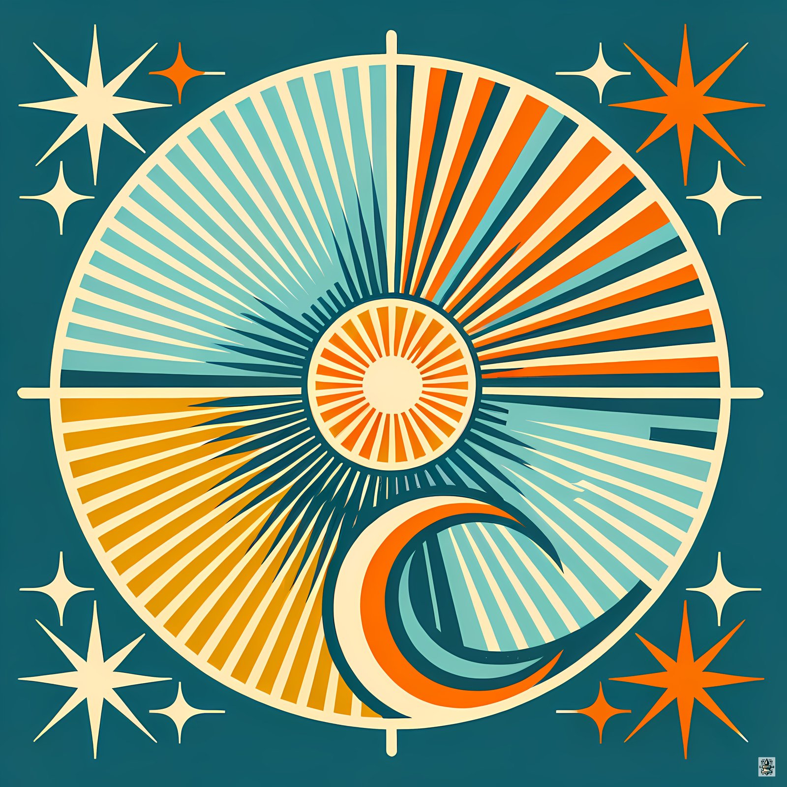 Geometric Sun and Moon Starburst