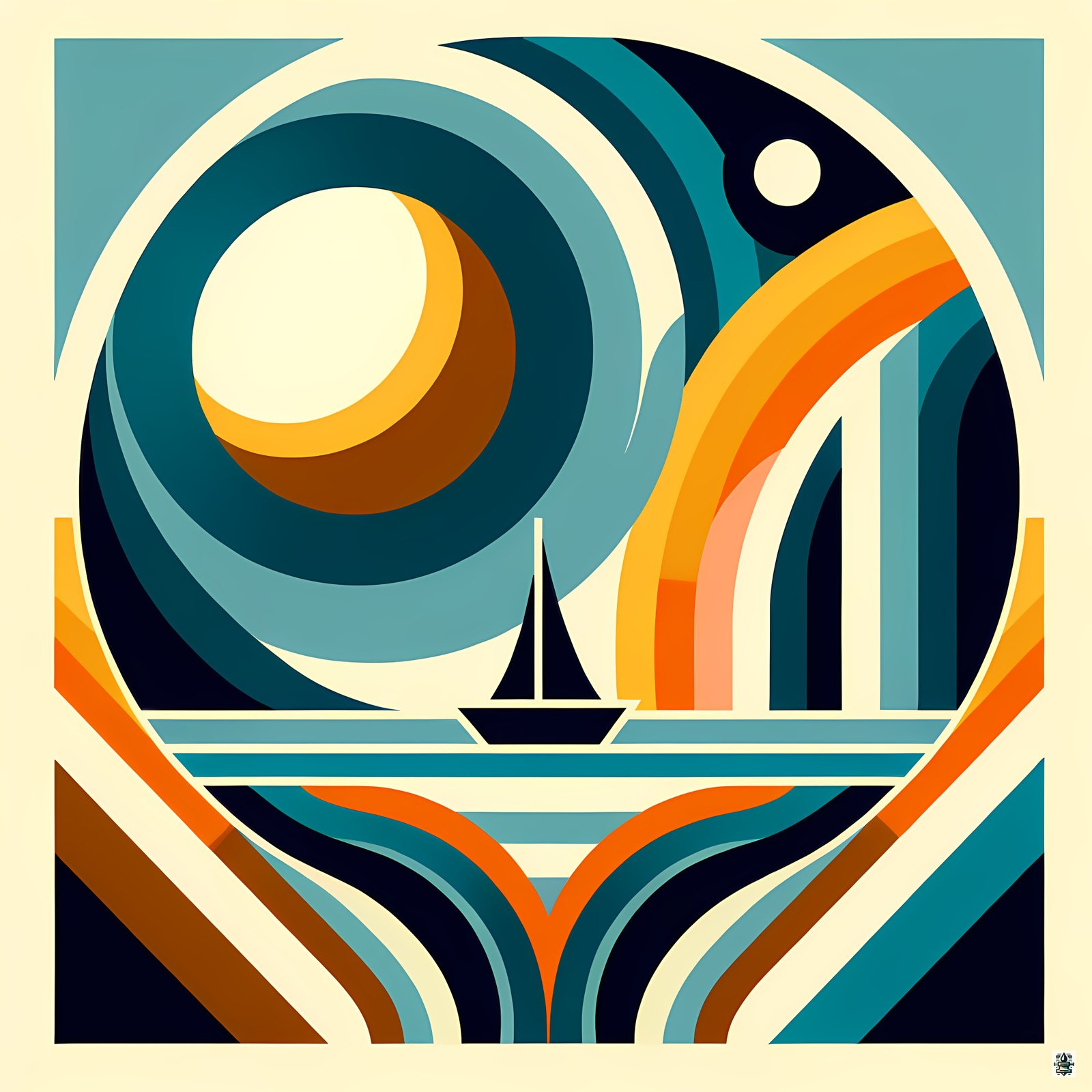 Geometric Sailboat Sunset
