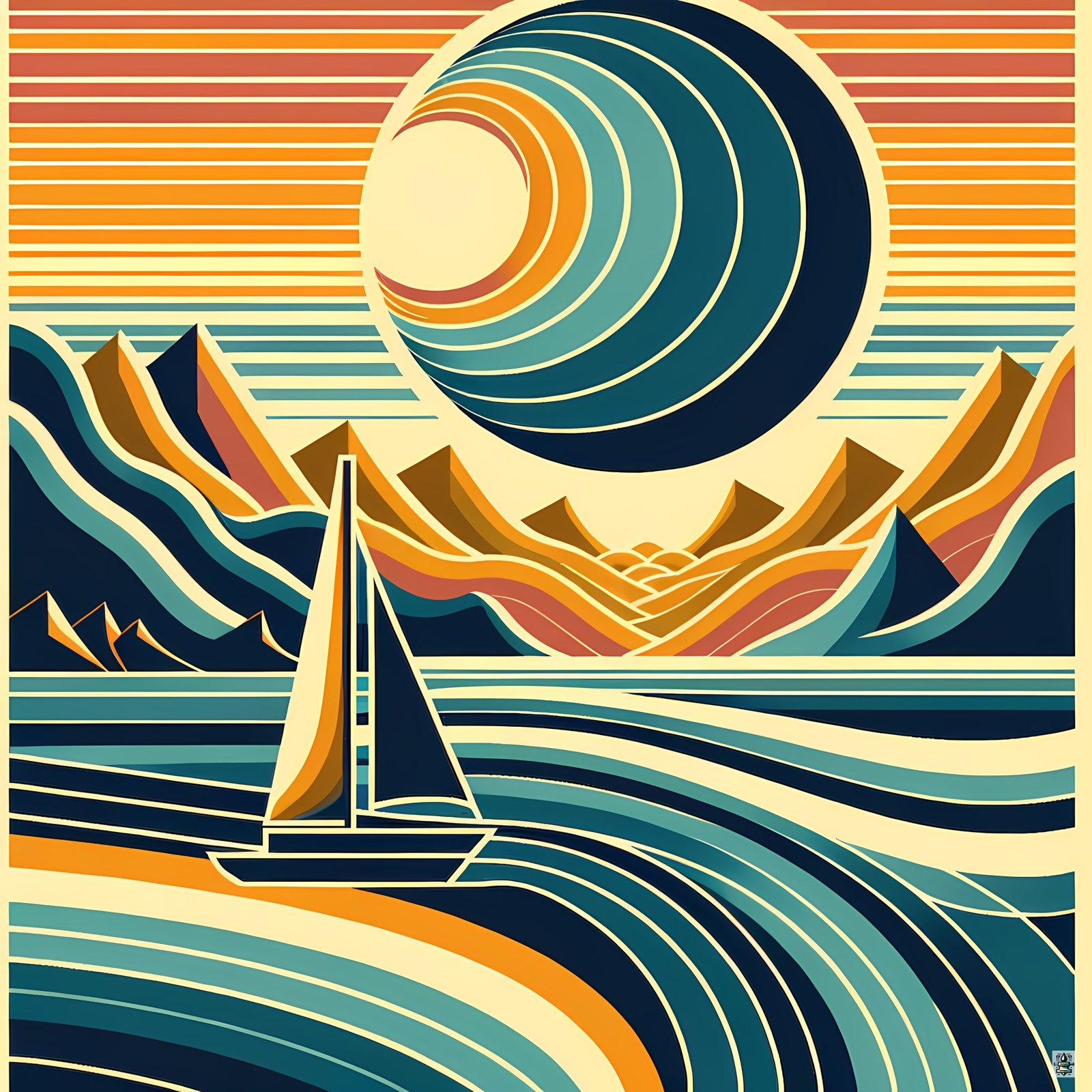 Geometric Sailboat at Sunset