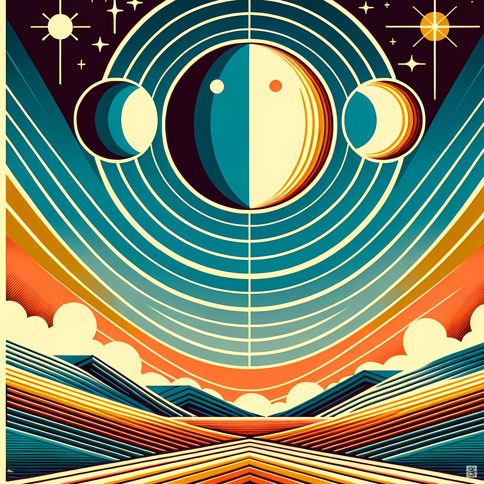 Geometric Moon Phases Over Abstract Horizon