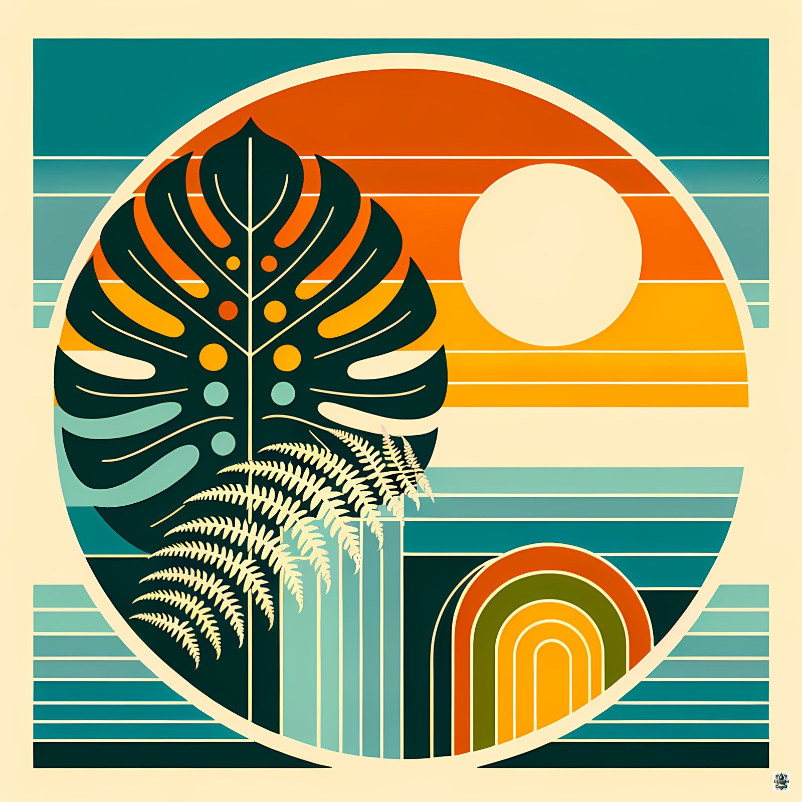 Abstract Botanical Sun and Monstera