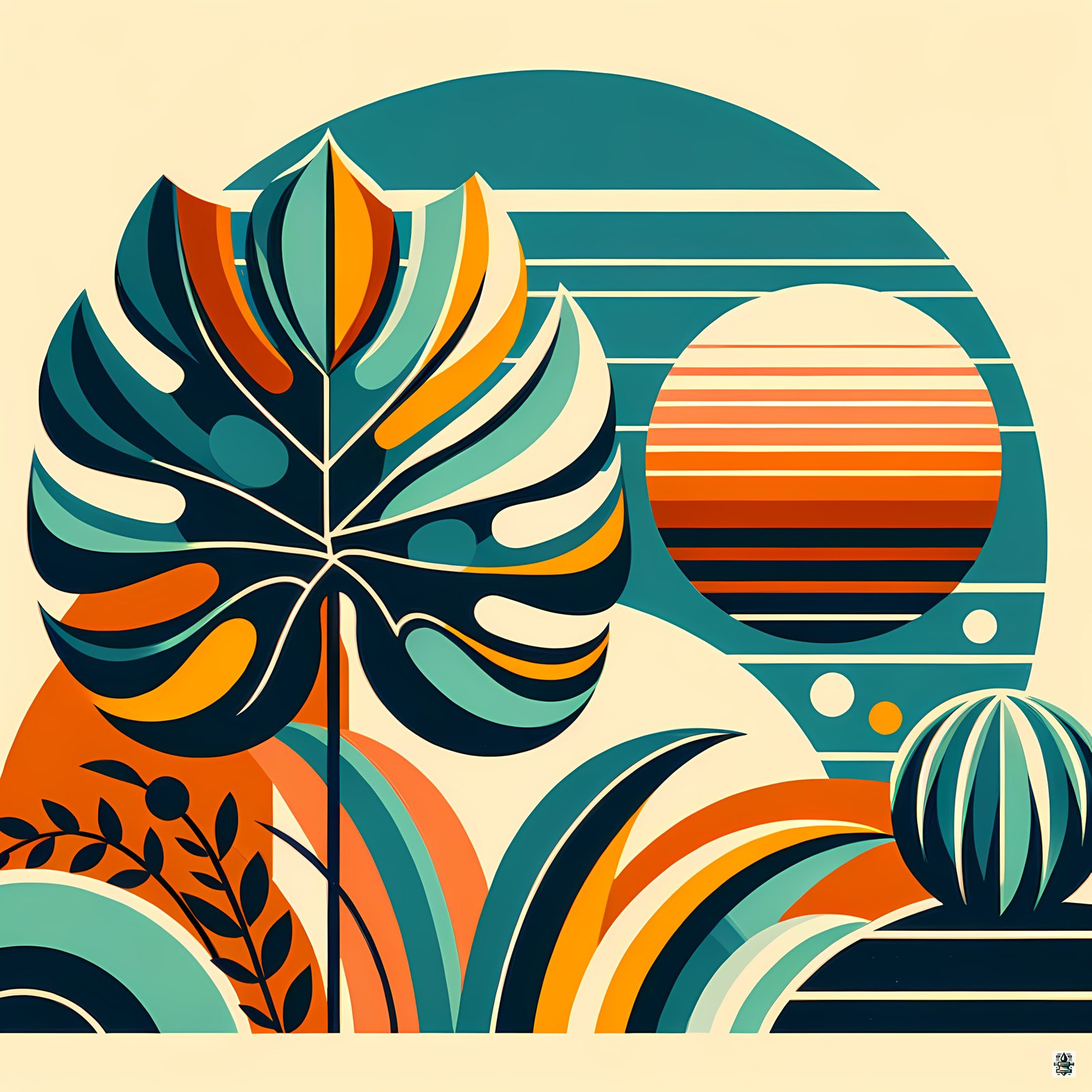 Abstract Botanical Sunset Shapes