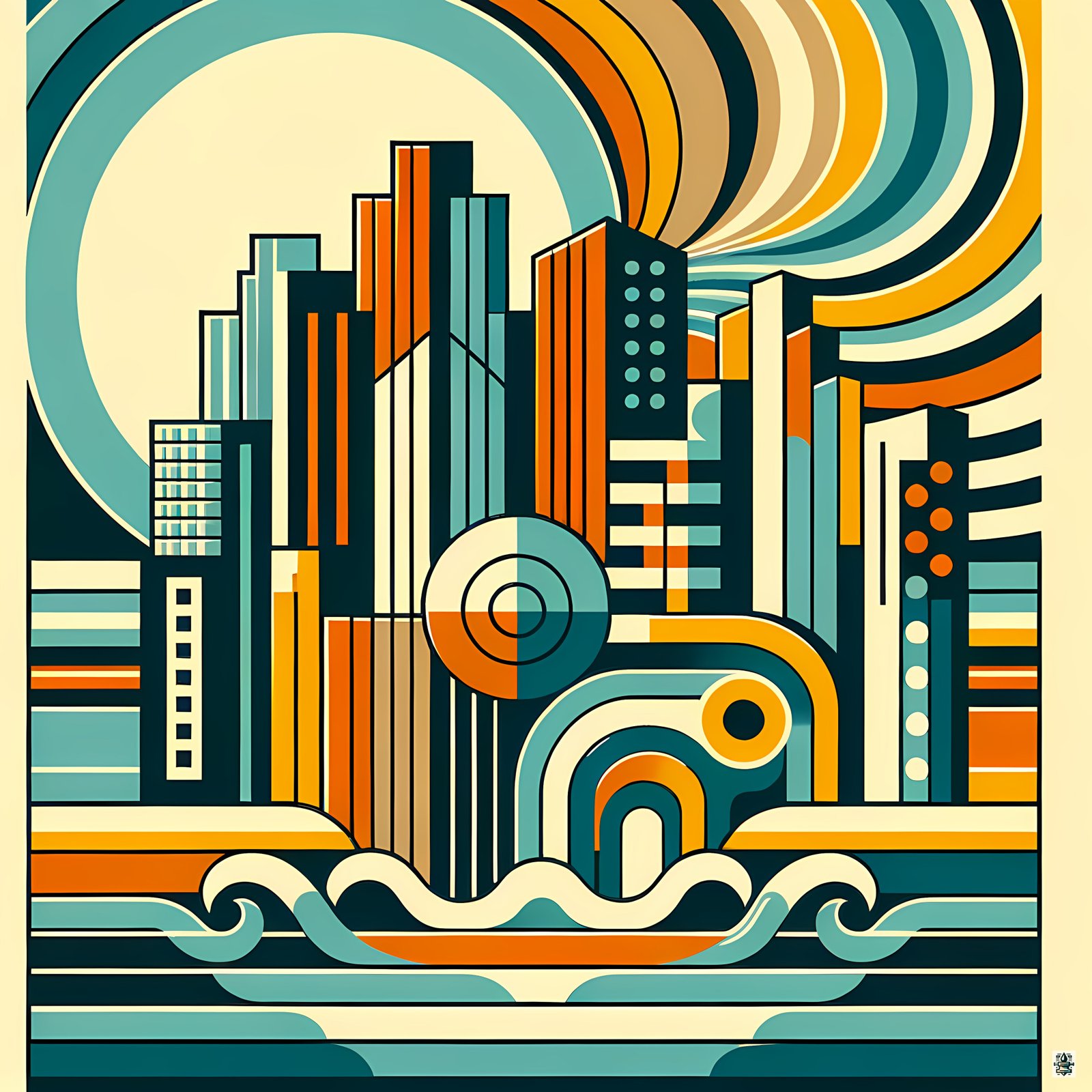 Geometric Coastal Cityscape