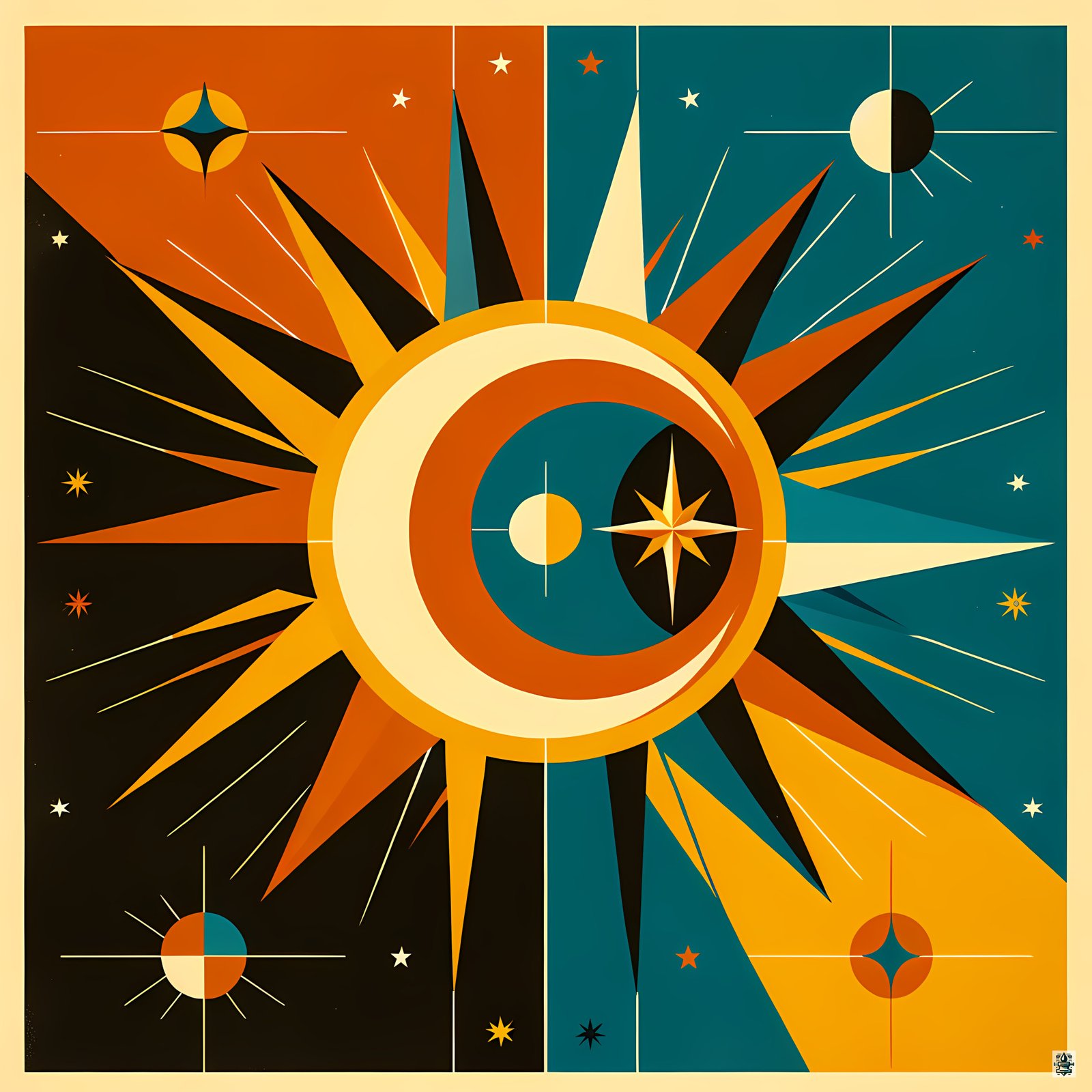 Geometric Celestial Sun and Moon Burst