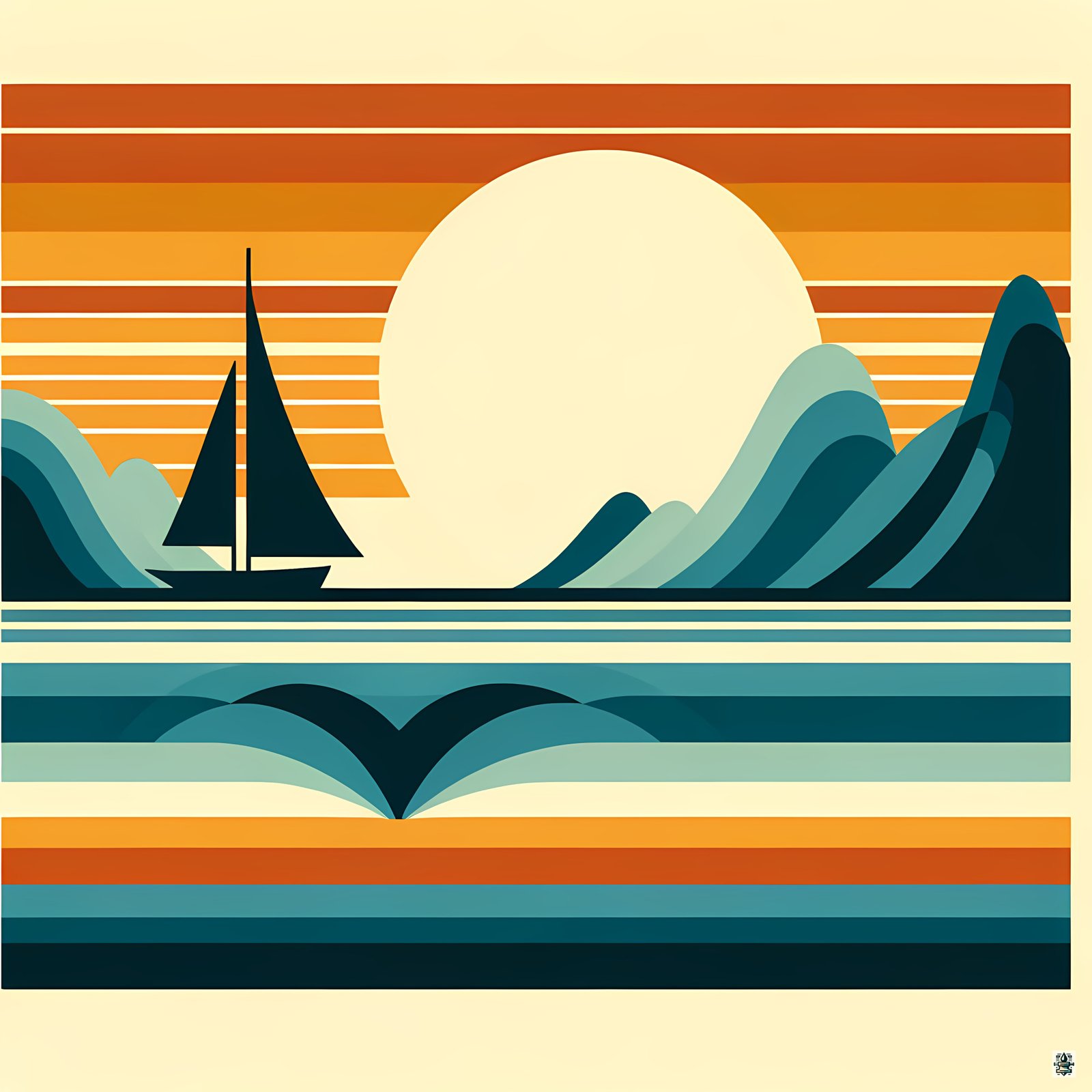 Minimalist Sailboat Sunset Landscape