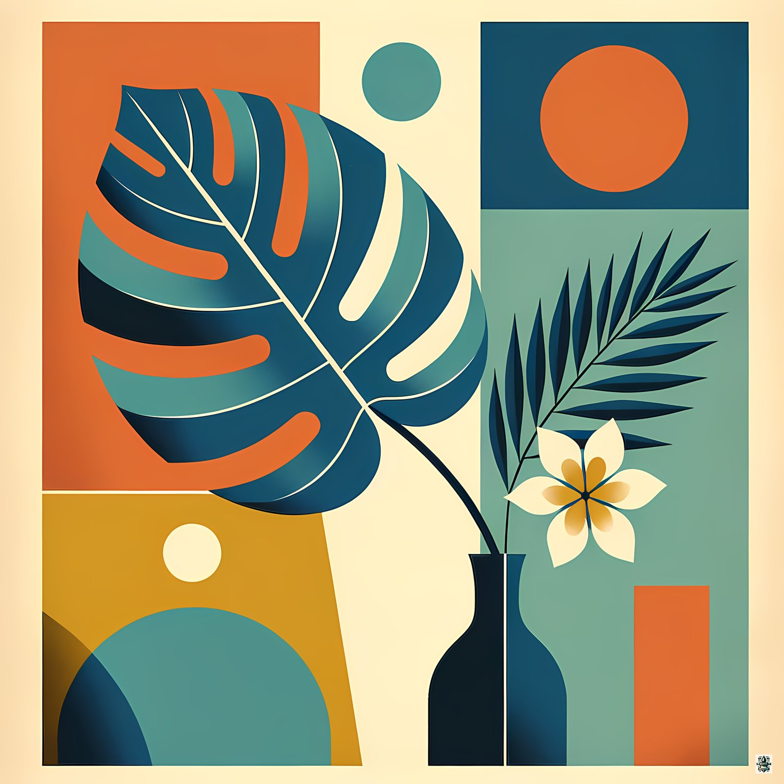 Geometric Monstera Vase with Tropical Botanicals