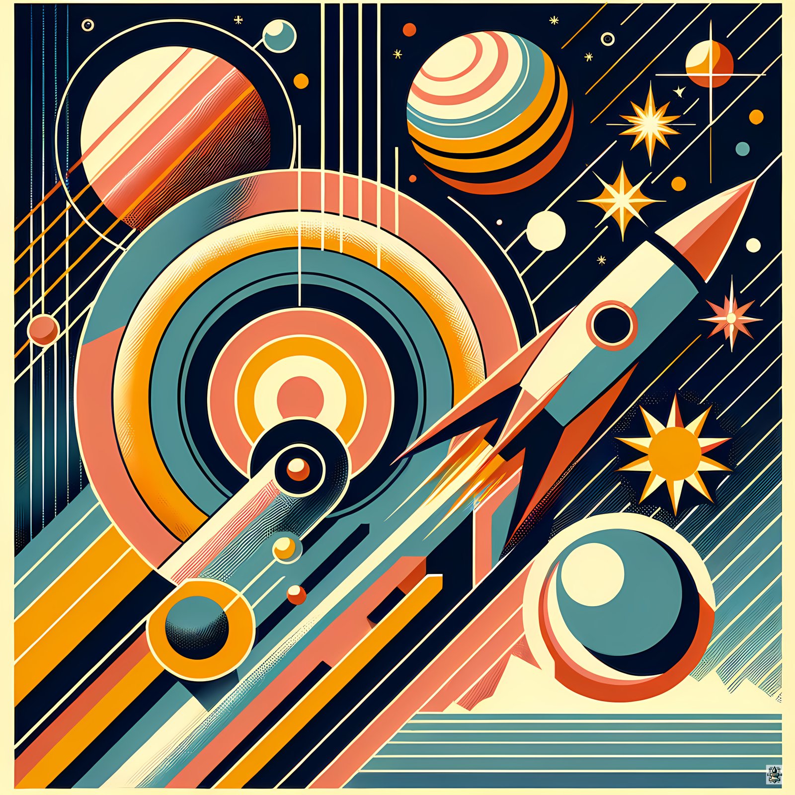 Geometric Rocket in Retro Space