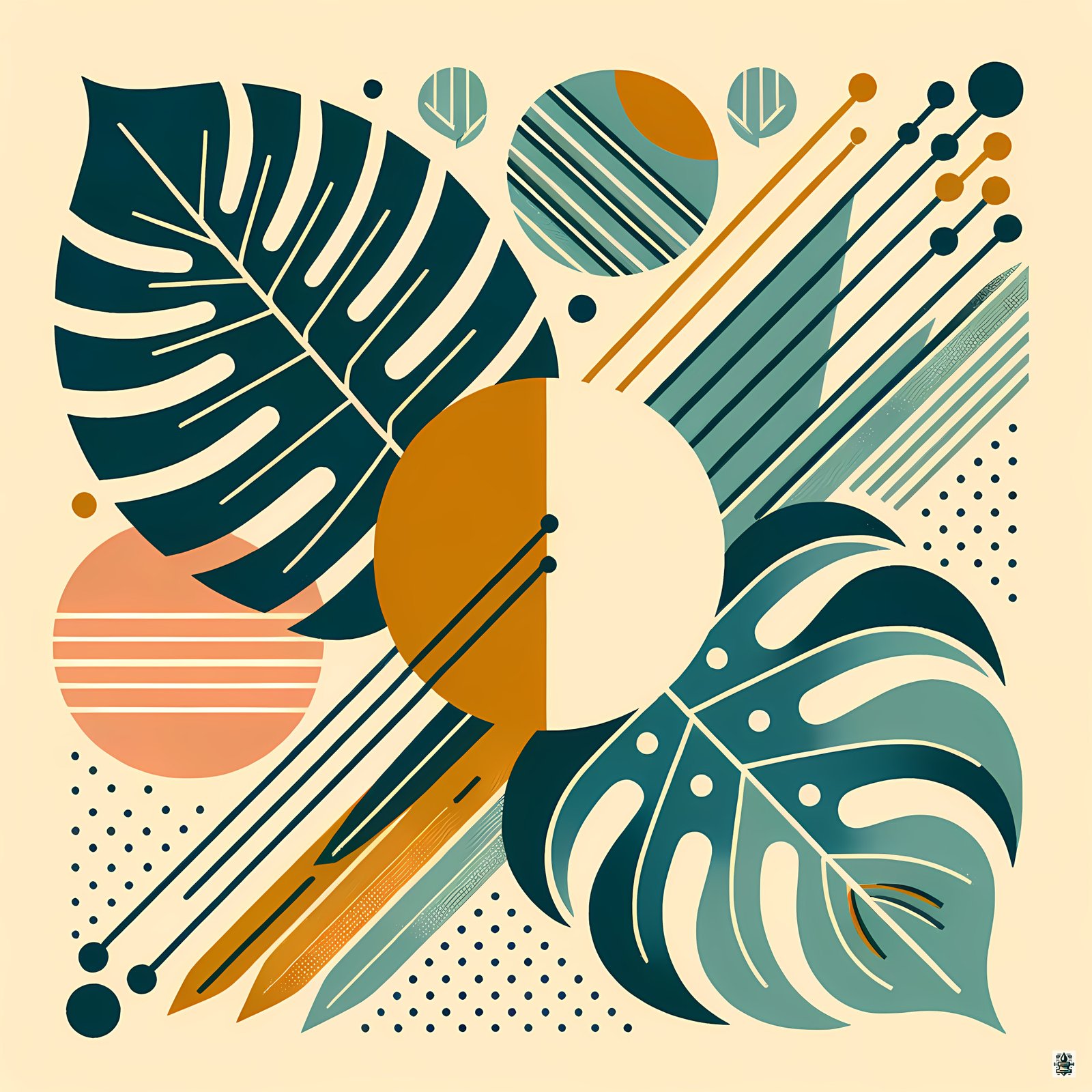 Geometric Monstera Leaf Abstract