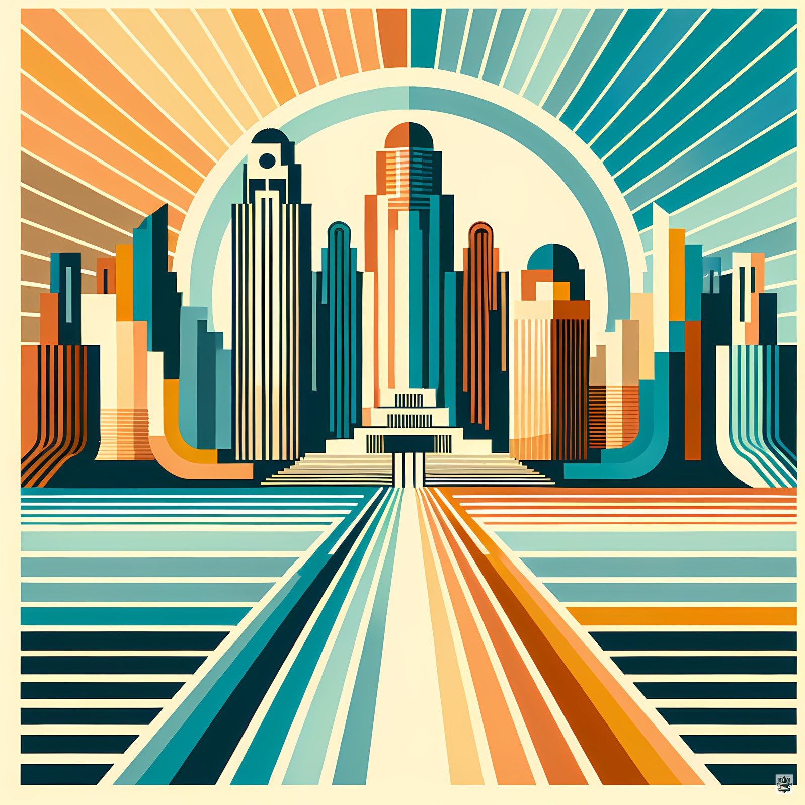 Geometric Art Deco City Skyline