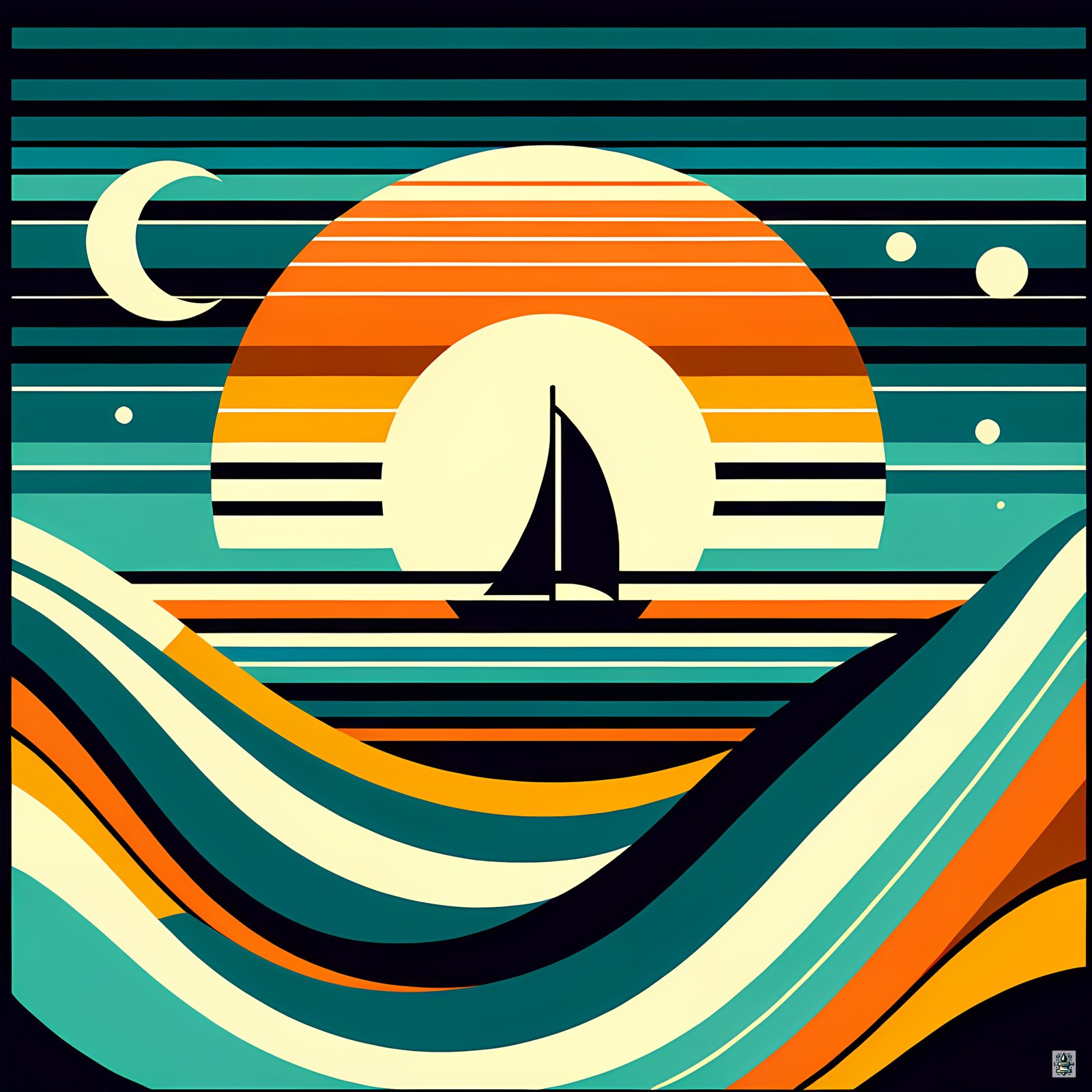Geometric Sunset Sailboat