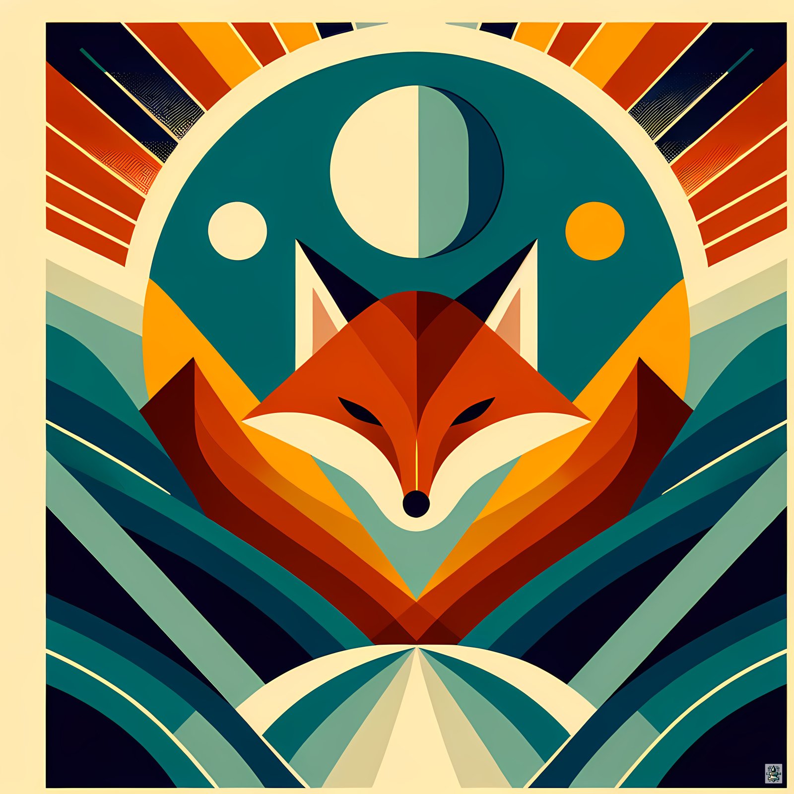 Geometric Fox Under Moon