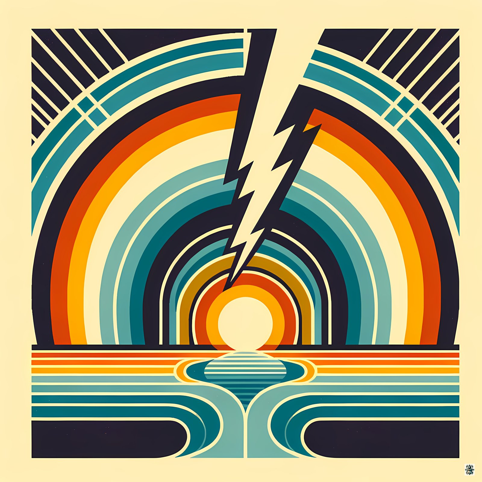 Retro Rainbow Lightning Sunset