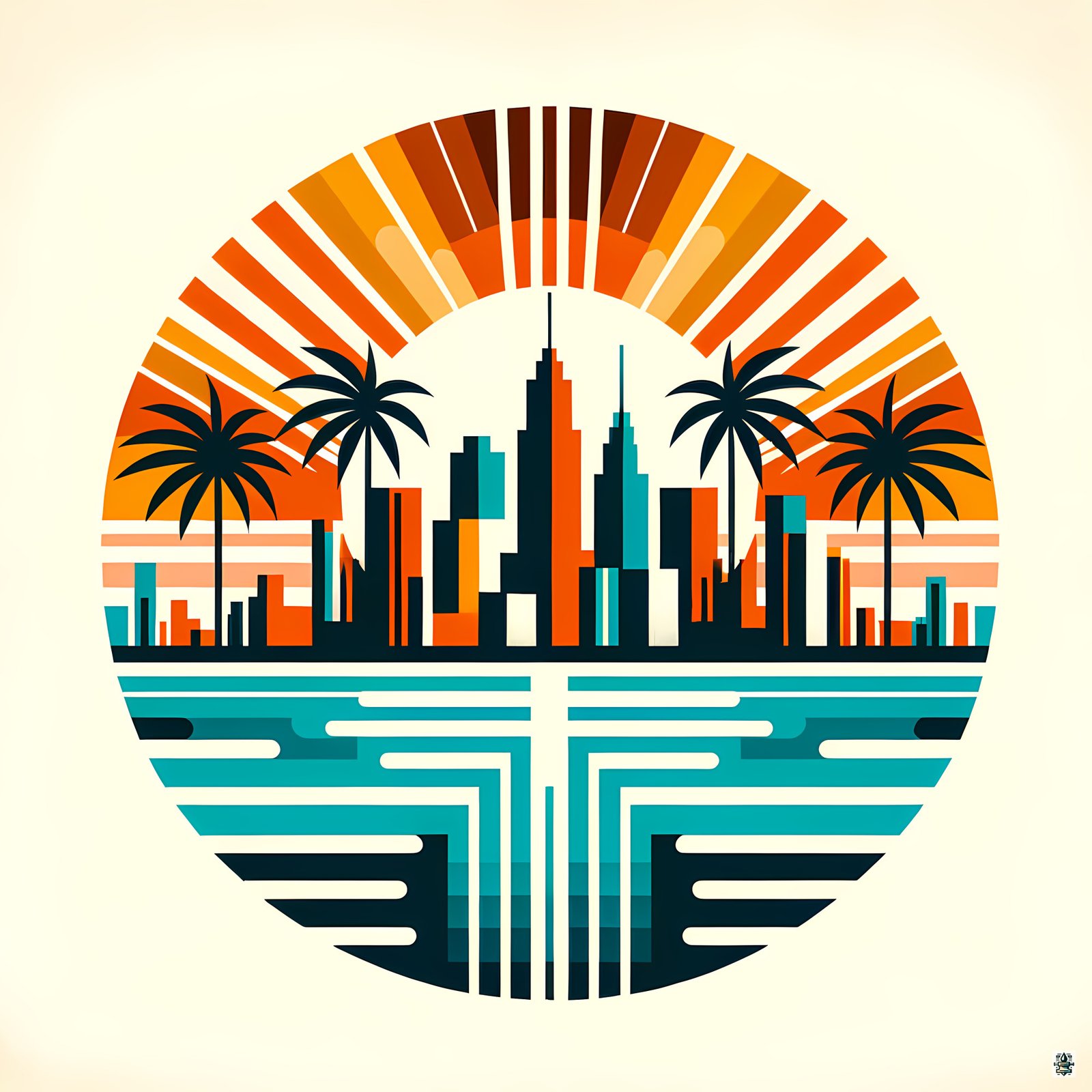 Retro Neon City Sunset with Palms