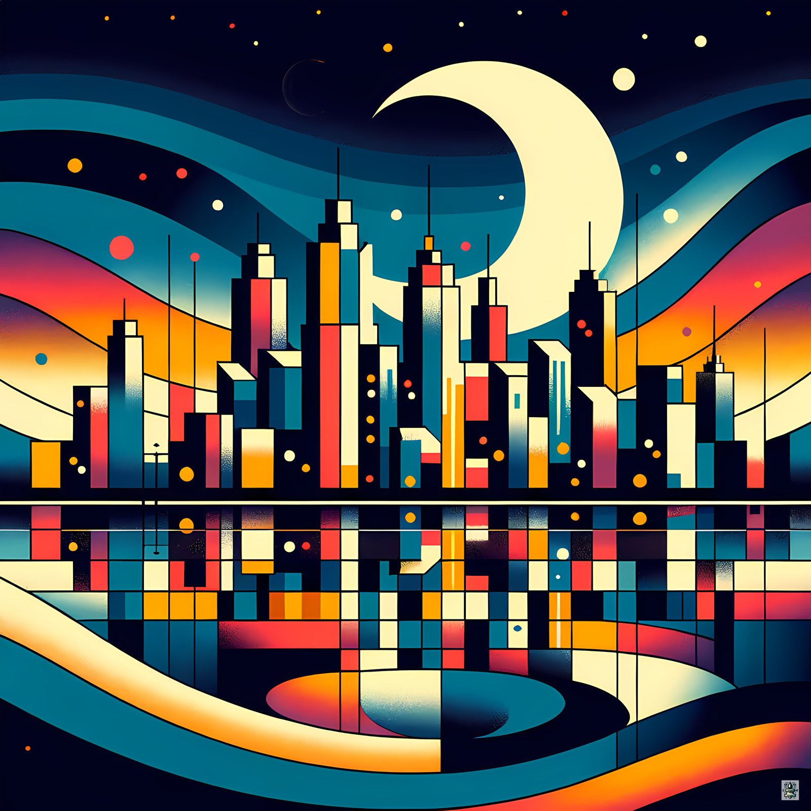 Moonlit Geometric Cityscape